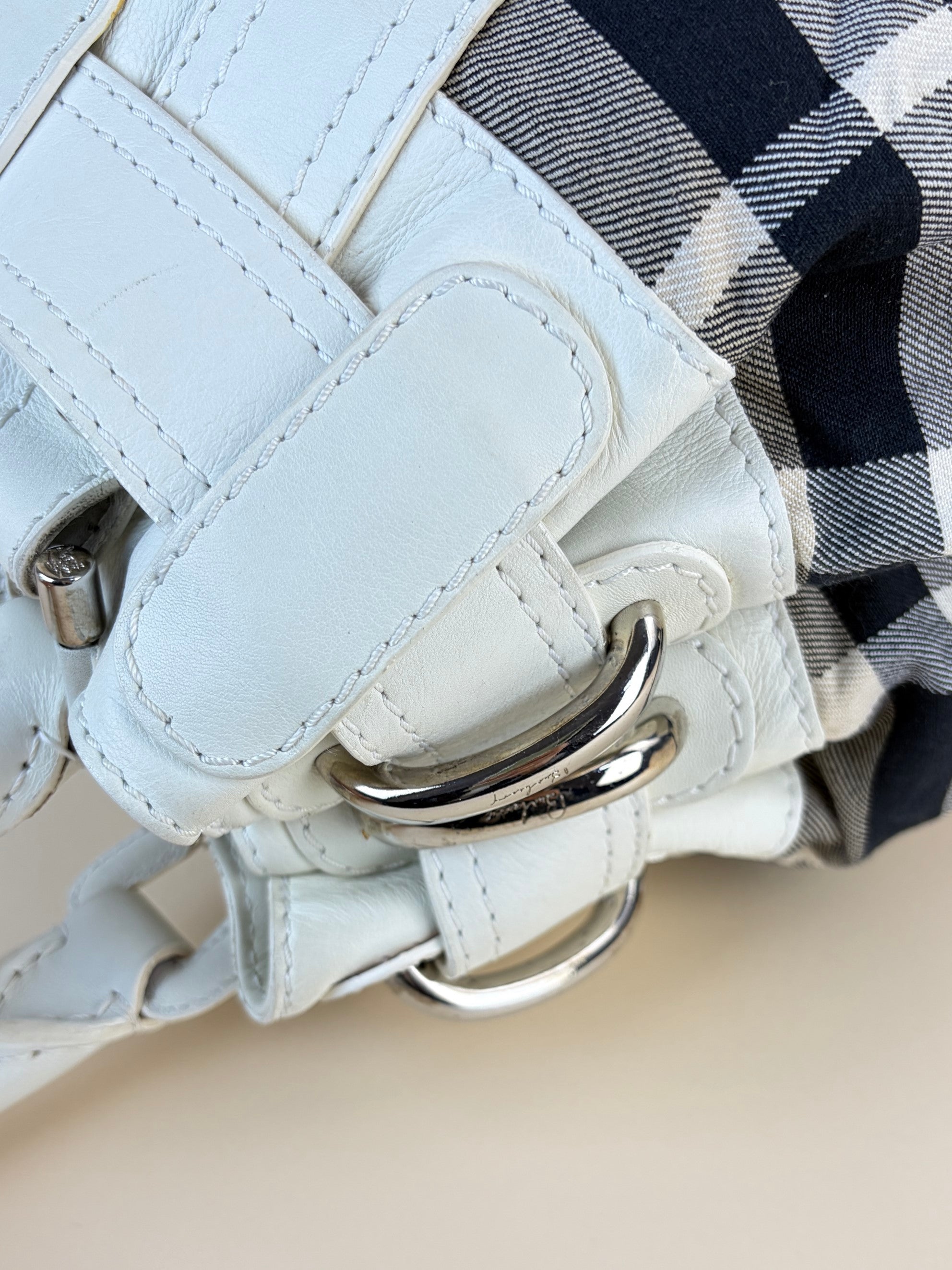 Burberry white leather nova/check large Beaton tote bag