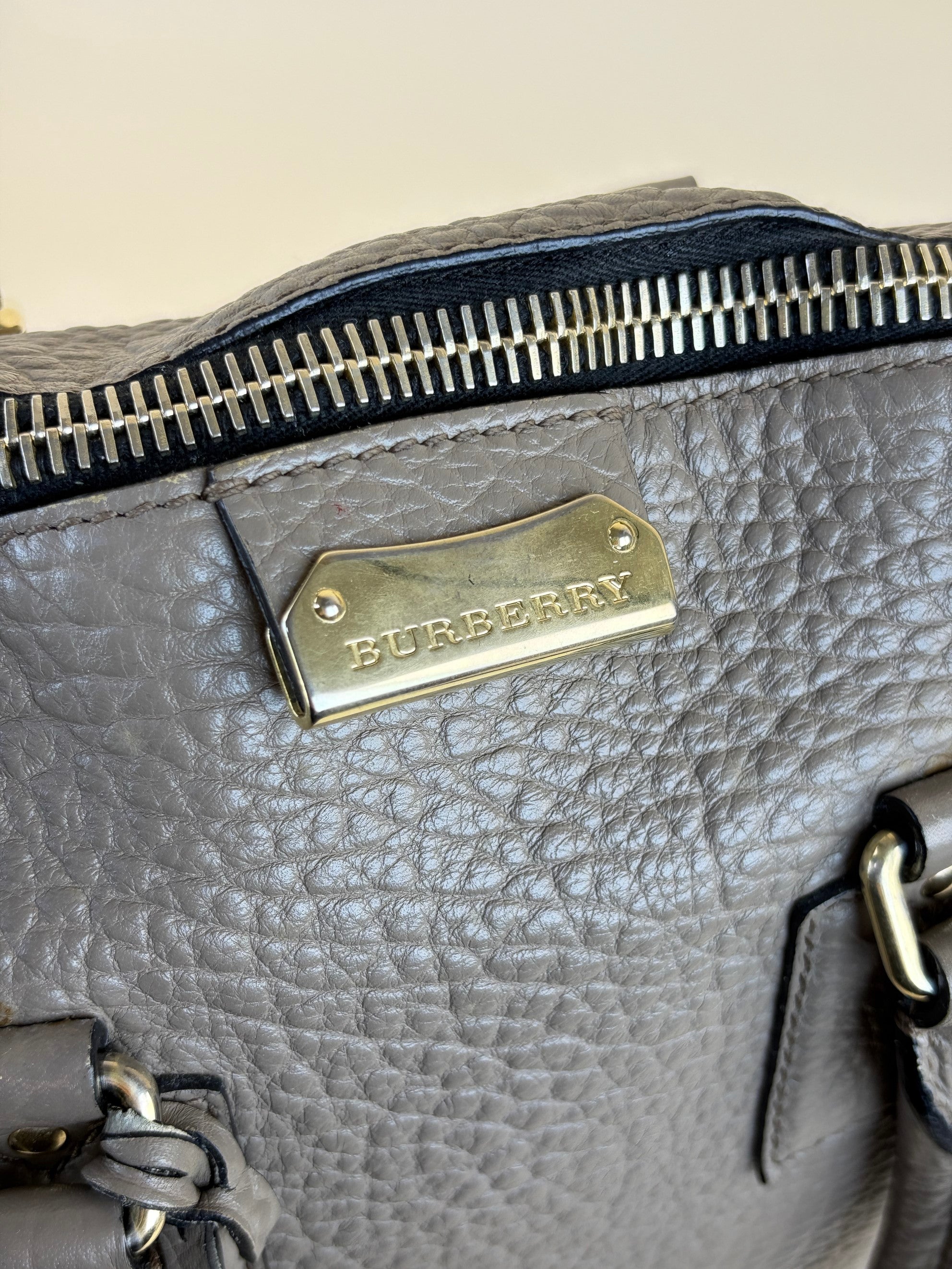 Burberry gray top handle orchard grain leather