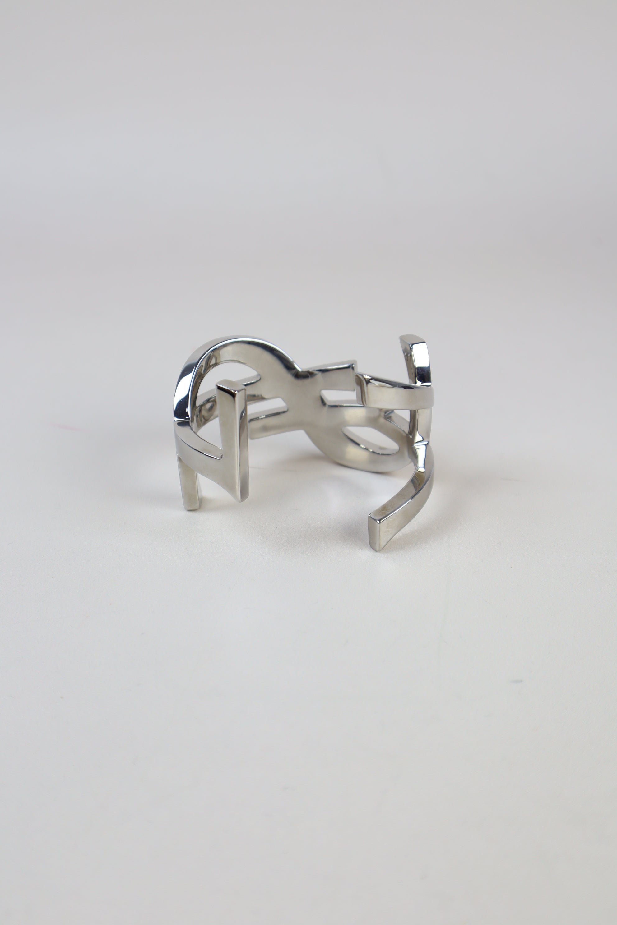 YSL Silver Cuffin Cassandre Logo Bracelet