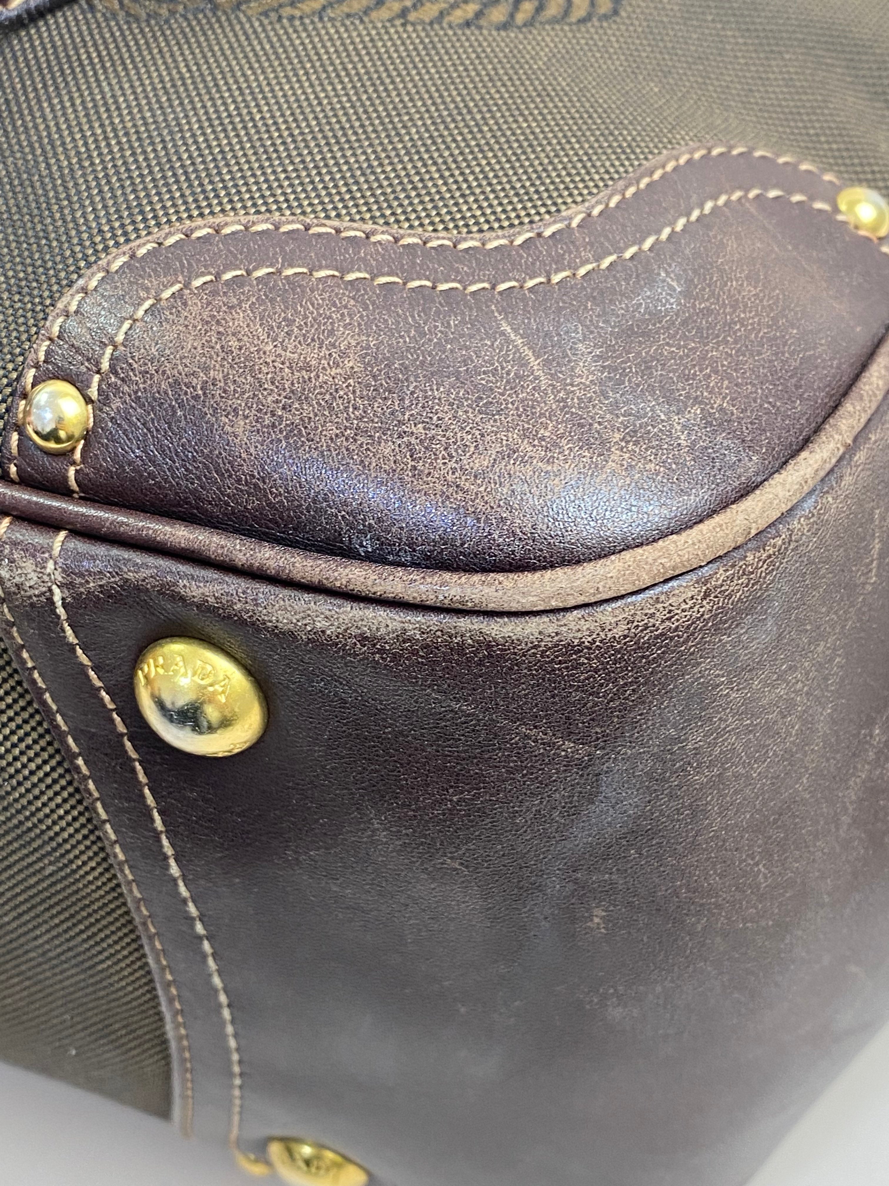 Prada Brown Bowling Bruciato Logo Shoulder Bag