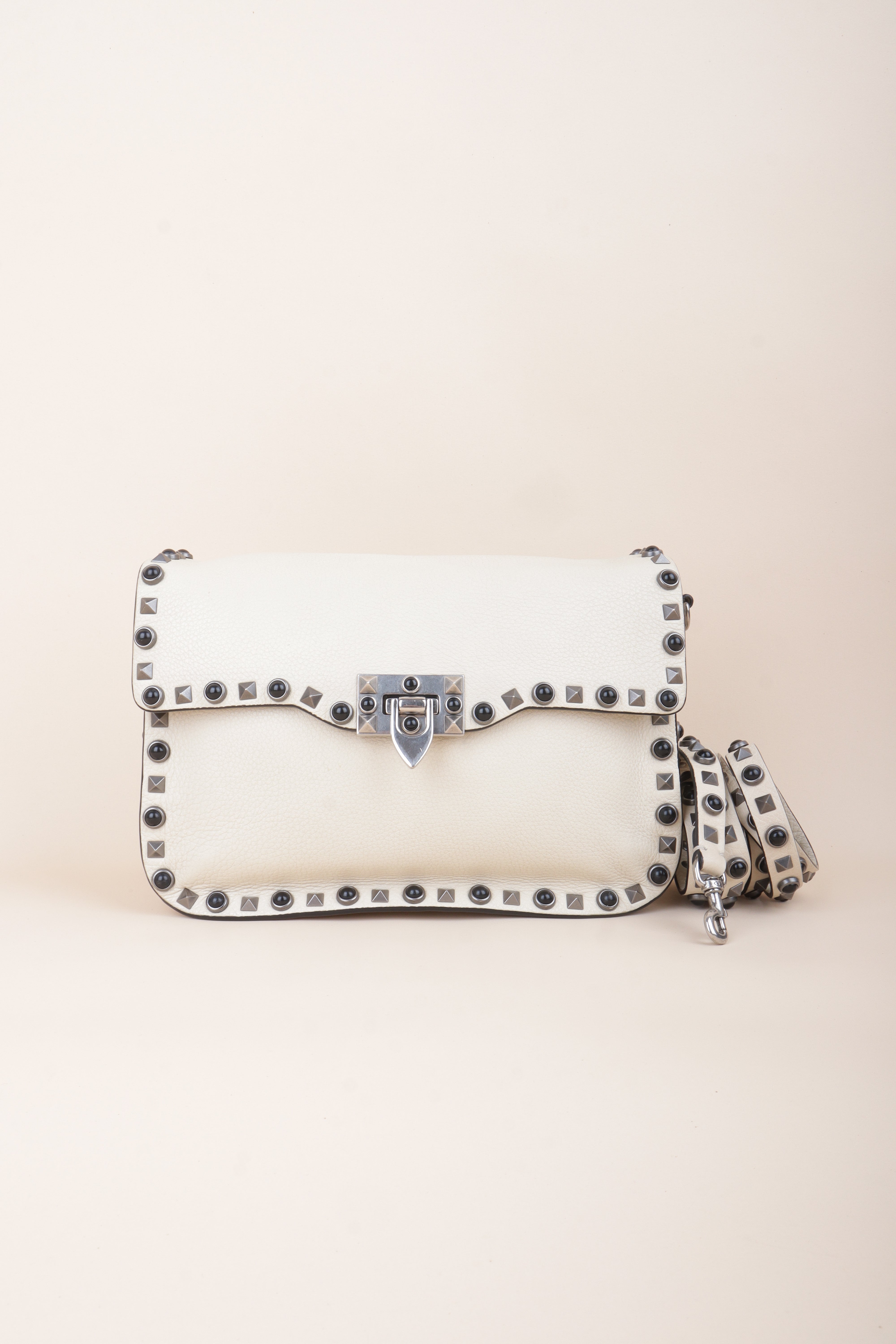 Valentino Ivory Cream Guitar Strap Rolling Rockstud Crossbody Bag