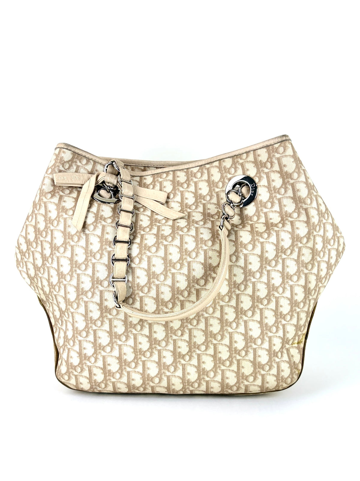 Dior beige monogram vintage trotter canvas romantic tote bag