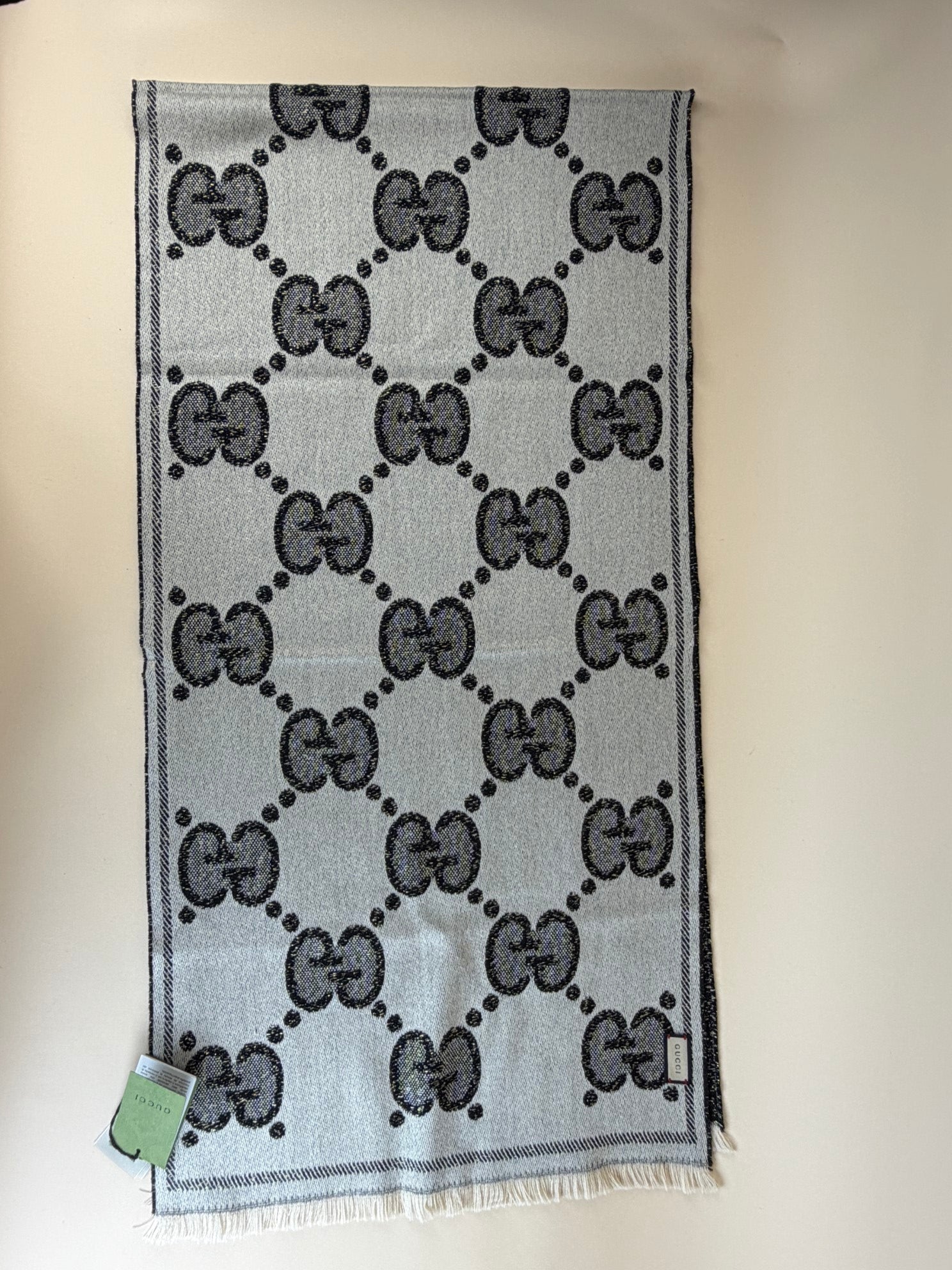 GUCCI gg jumbo wool scarf black& beige-Scarf-Gucci-The Closet Egypt