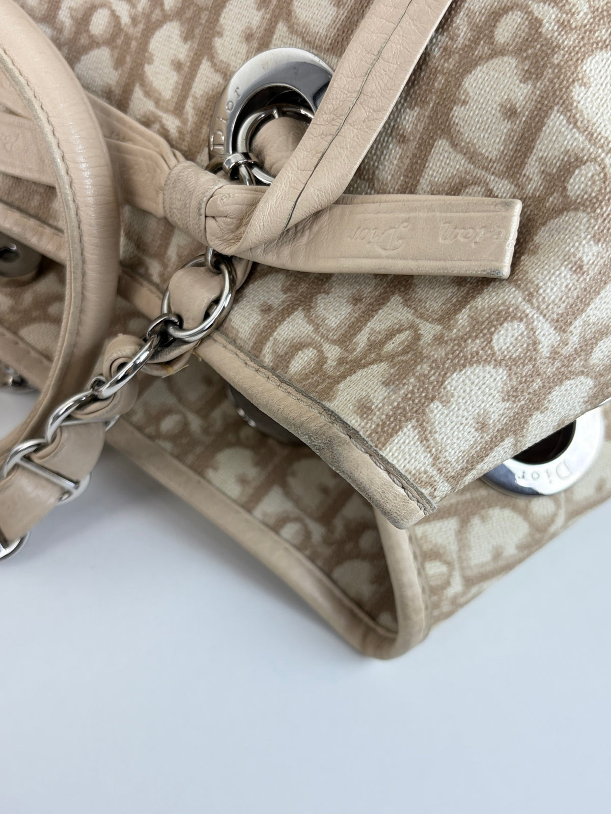 Dior beige monogram vintage trotter canvas romantic tote bag