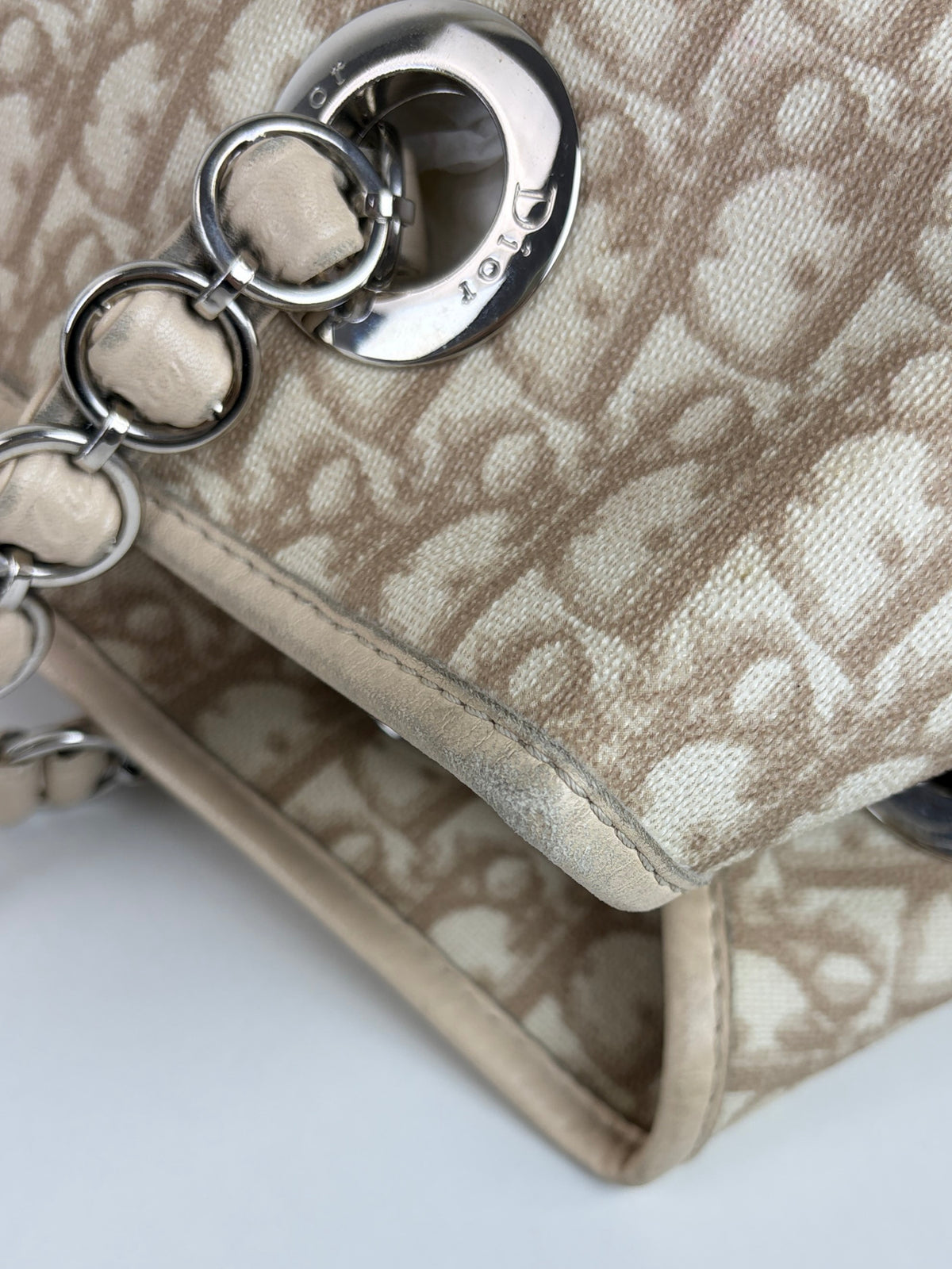 Dior beige monogram vintage trotter canvas romantic tote bag