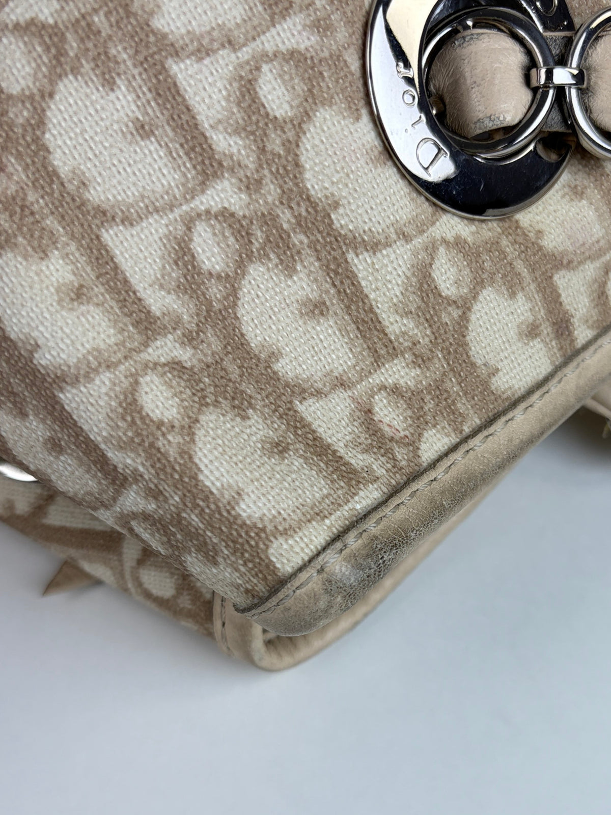 Dior beige monogram vintage trotter canvas romantic tote bag