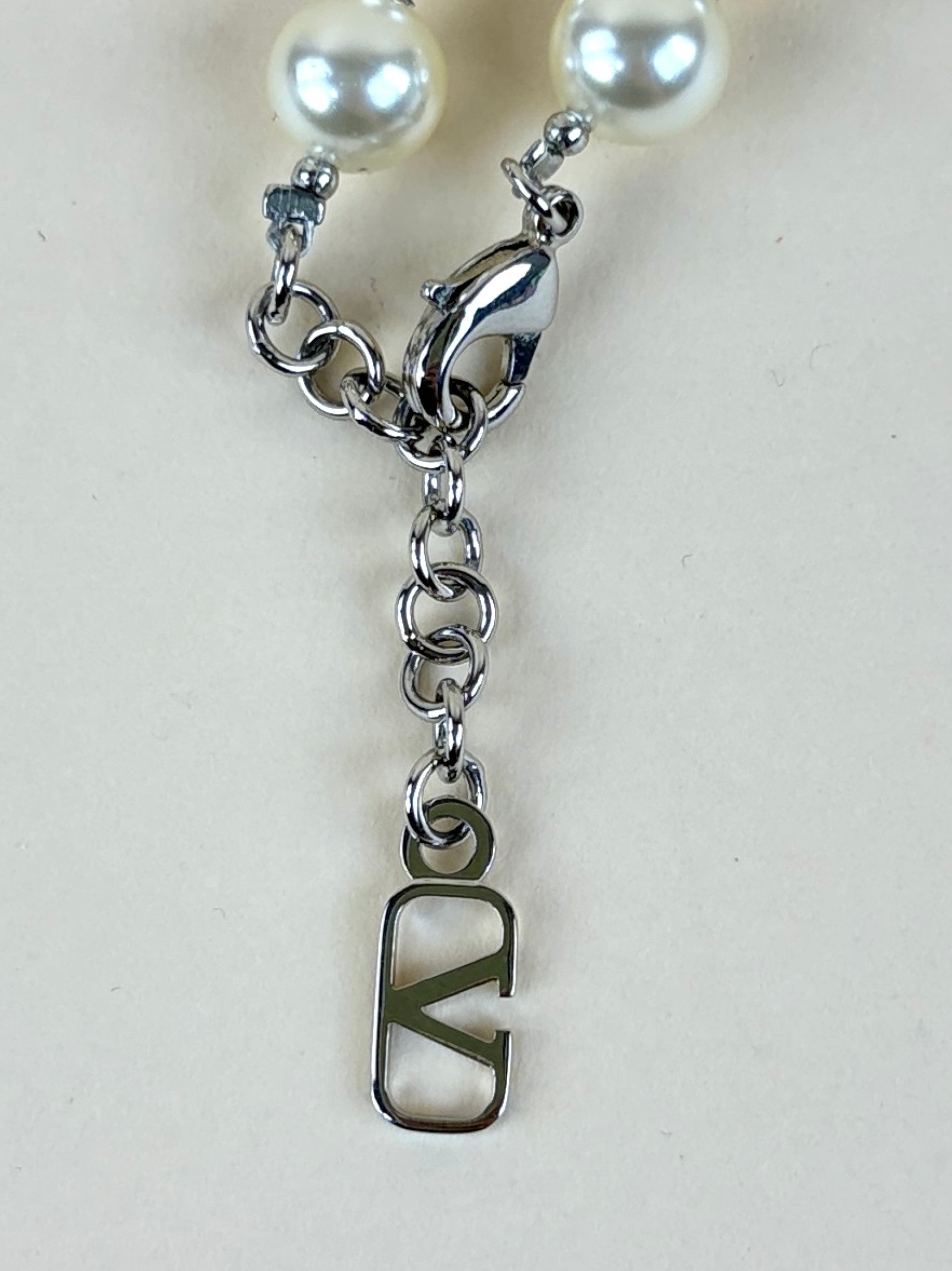 Valentino Silver Vlogo Signature Pearl Necklace