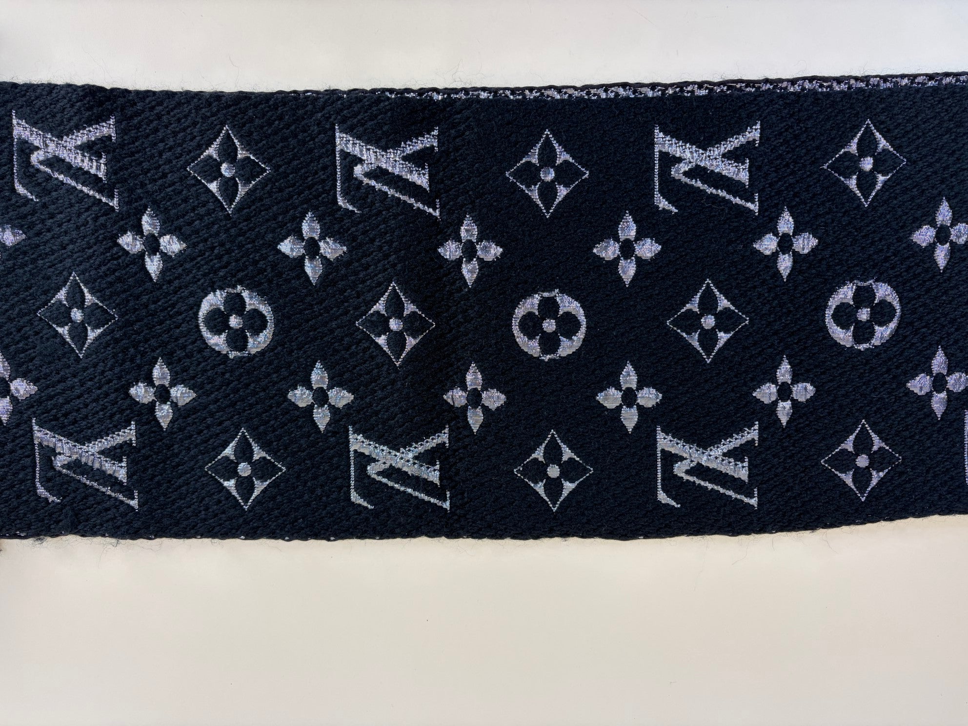 Louis Vuitton black and silver logo mania monogram shine scarf
