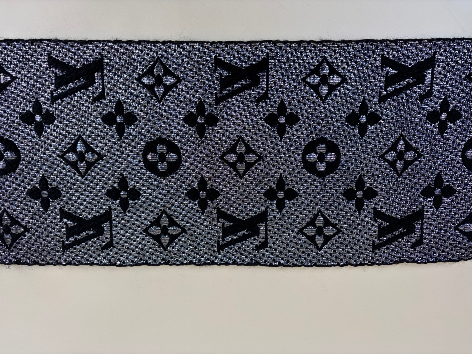 Louis Vuitton black and silver logo mania monogram shine scarf