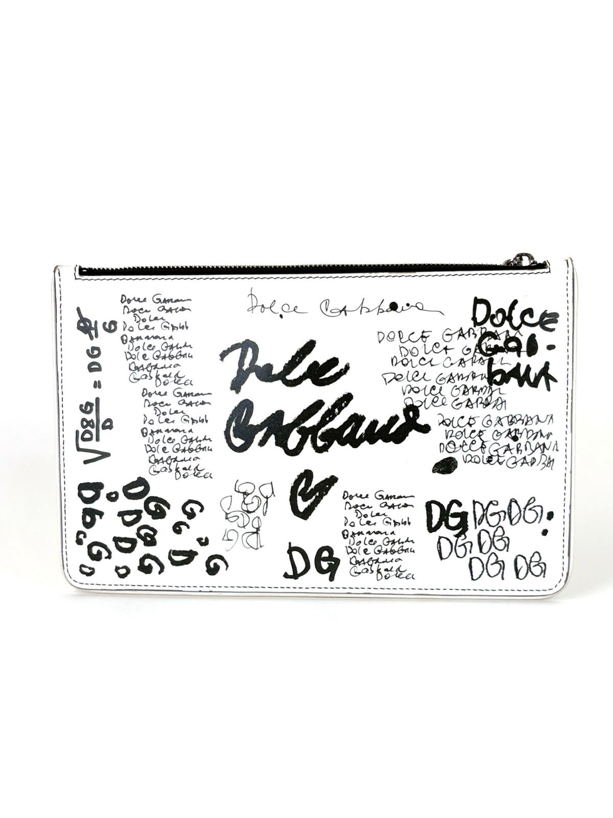 Dolce & Gabbana white calfskin limited graffiti printed flat clutch