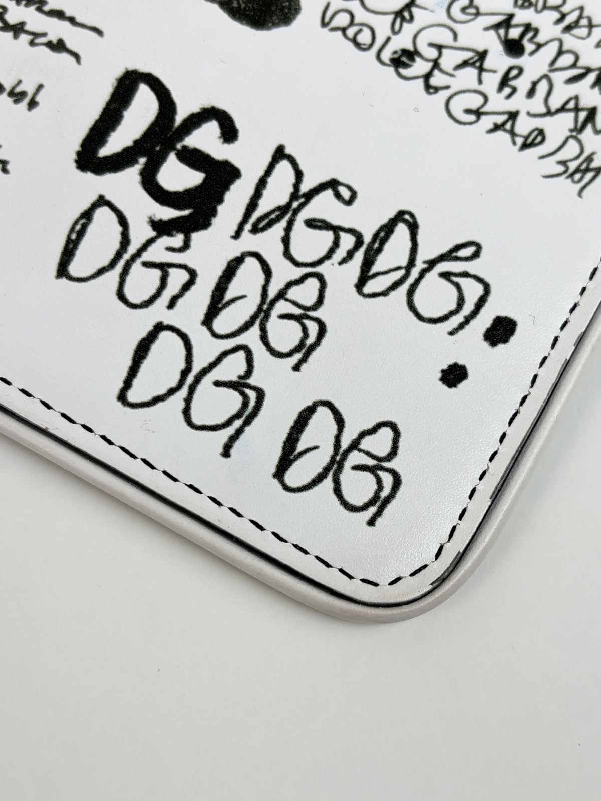 Dolce & Gabbana white calfskin limited graffiti printed flat clutch