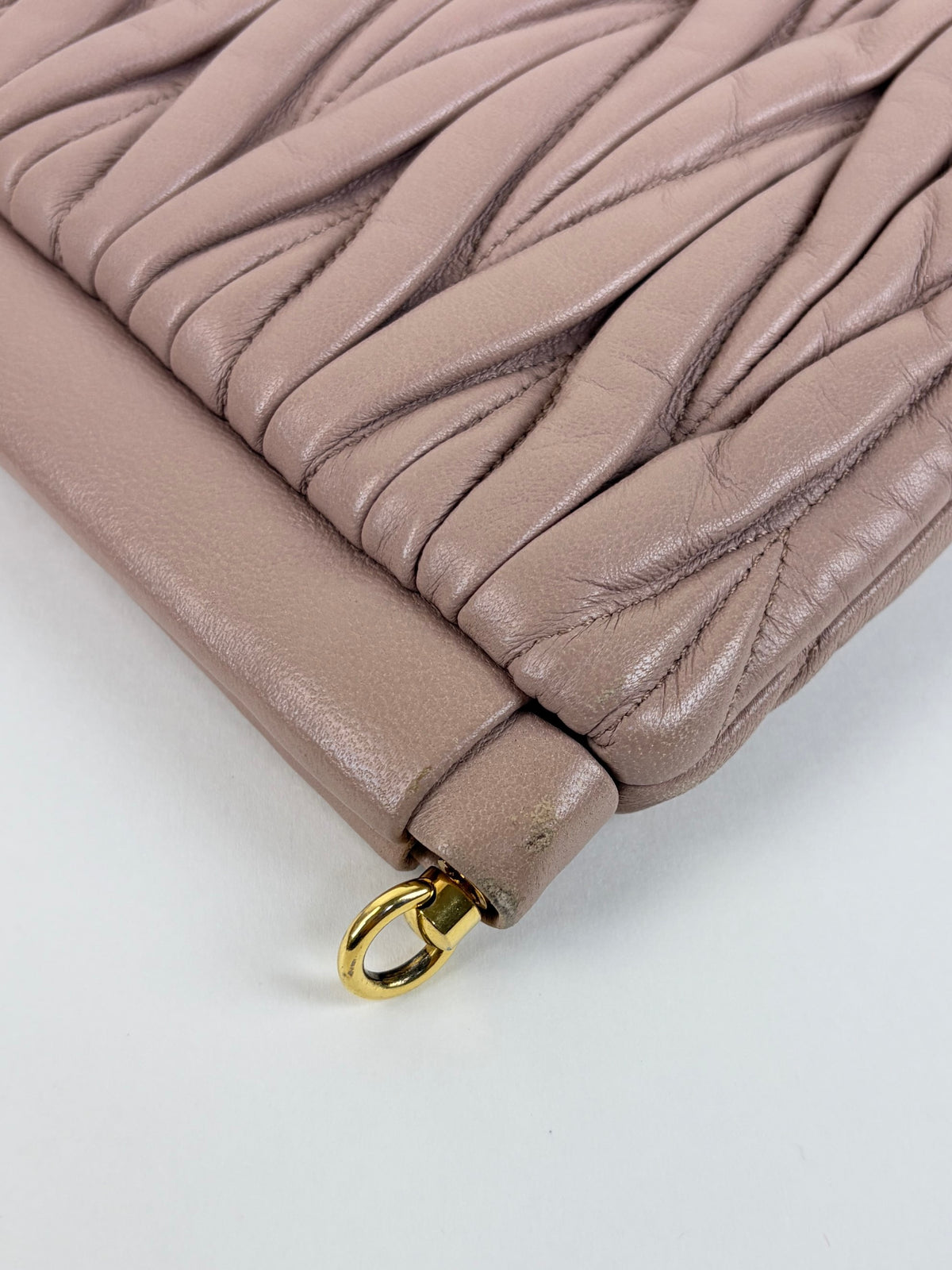 Miu Miu pink nude Matelasse NAPPA leather large Chain Clutch Bag