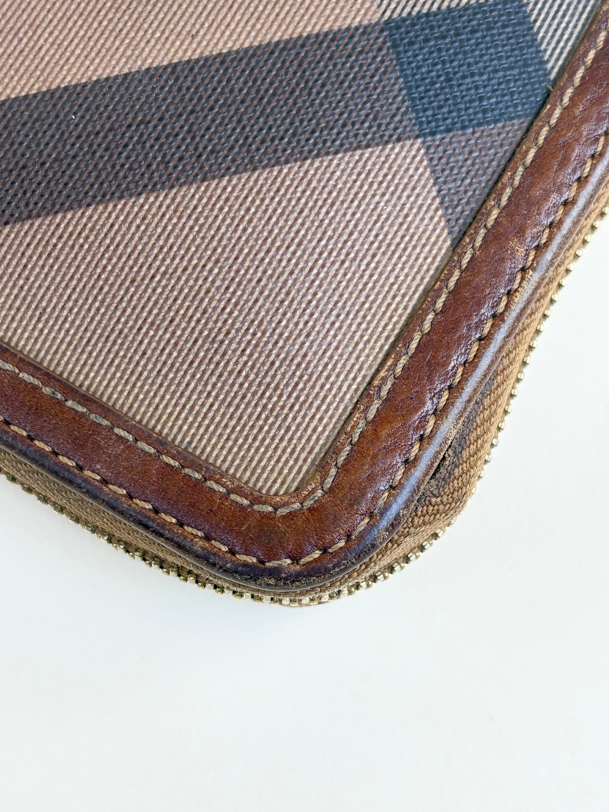 Burberry Brown Haymarket Check Ziggy Zip Wallet