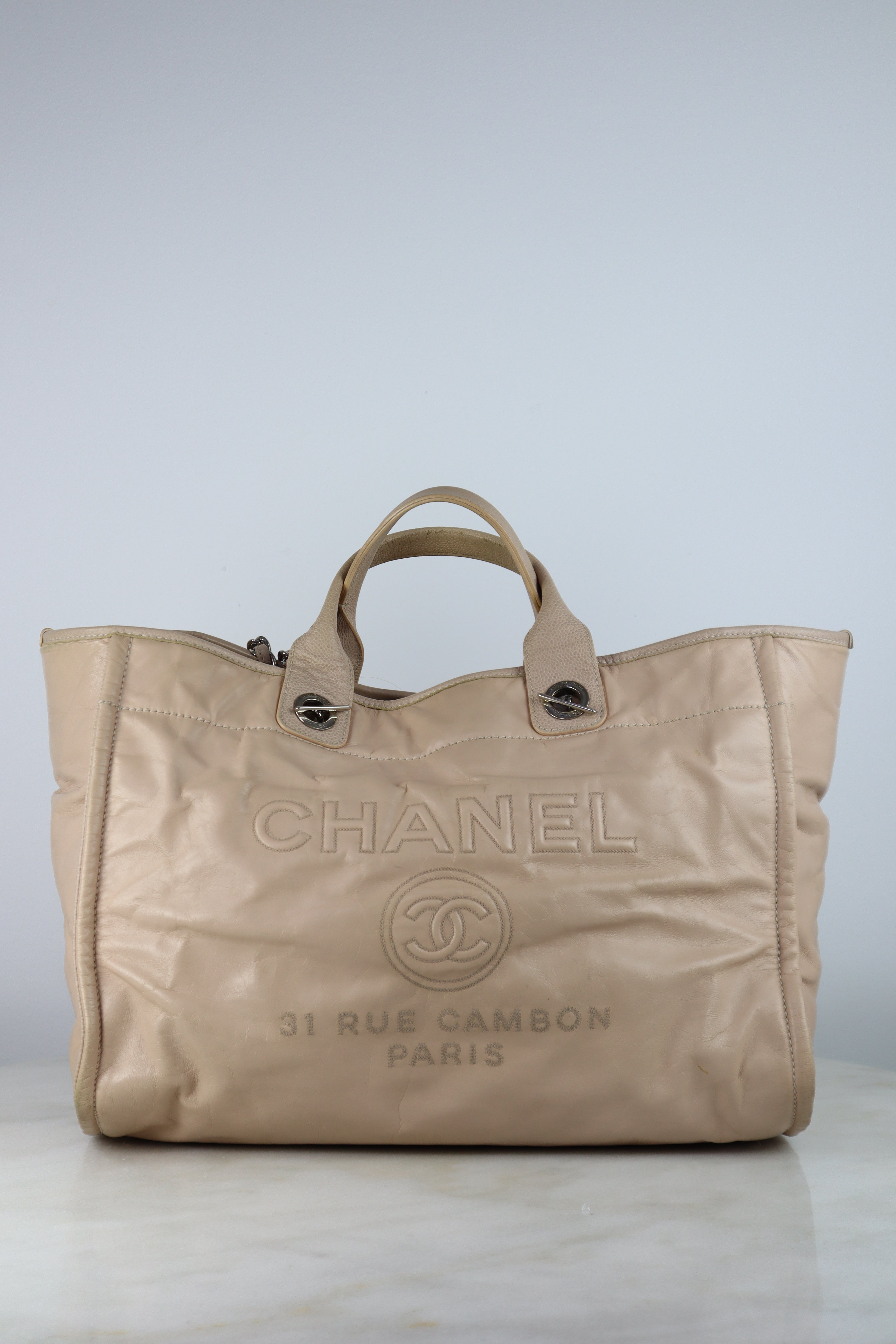 Chanel Light Pink Glazed Large Deauville Tote Top Handle Bag