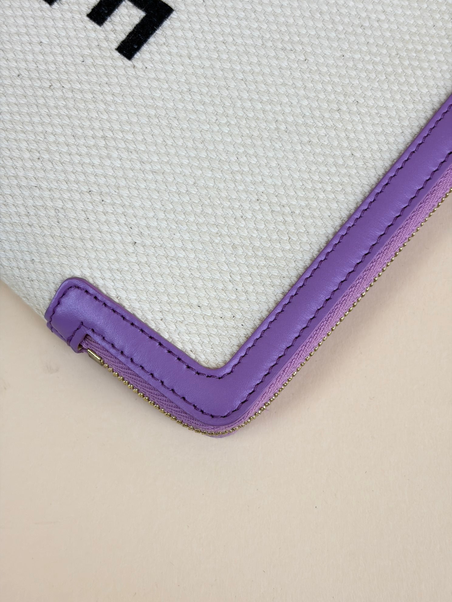 Celine small logo wriswristlet let beige canvas /mauve leather clutch