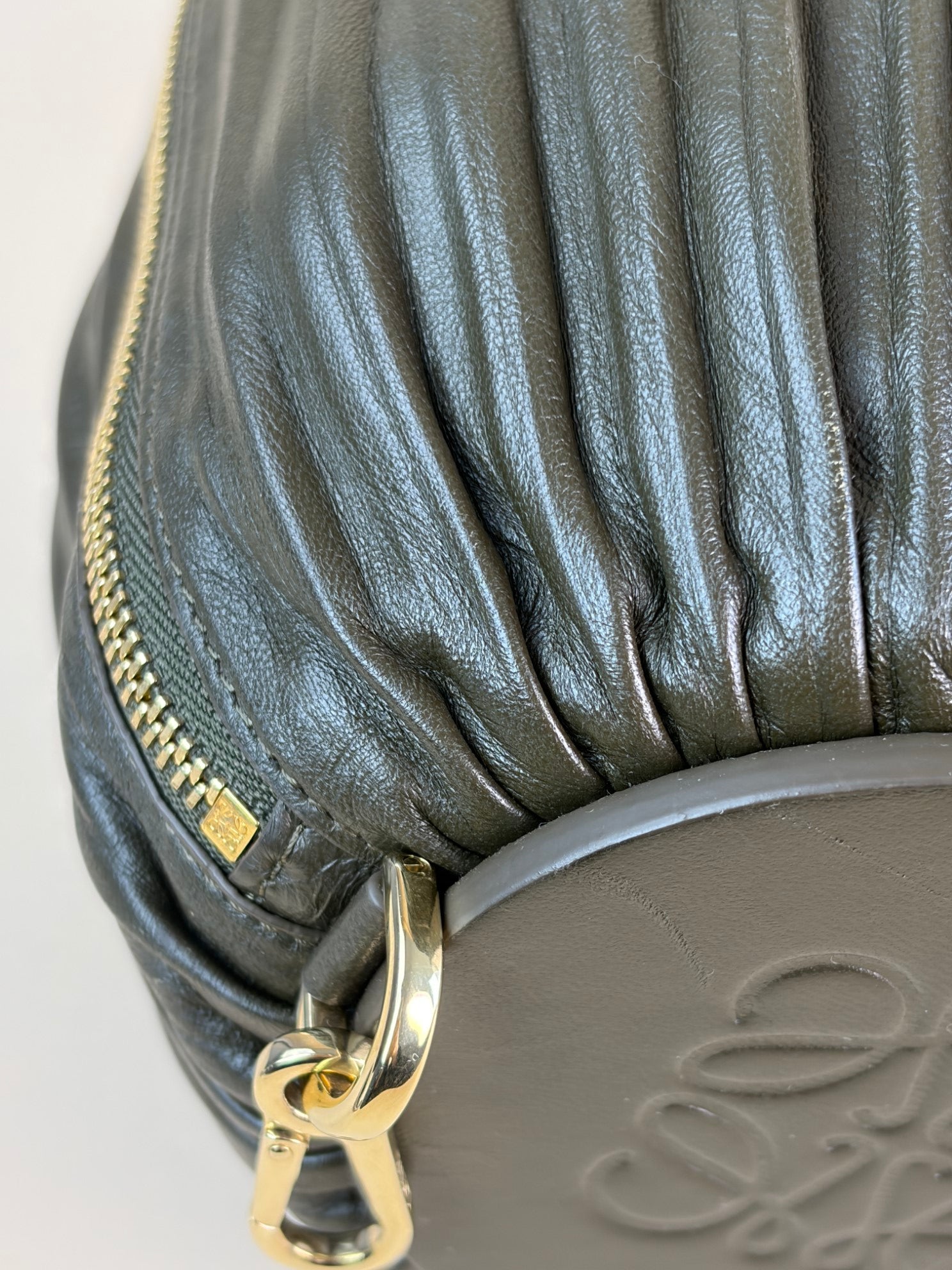 LOEWE tinplated Nappa lambskin bracelet pouch olive-shoulder bag-Loewe-The Closet Egypt
