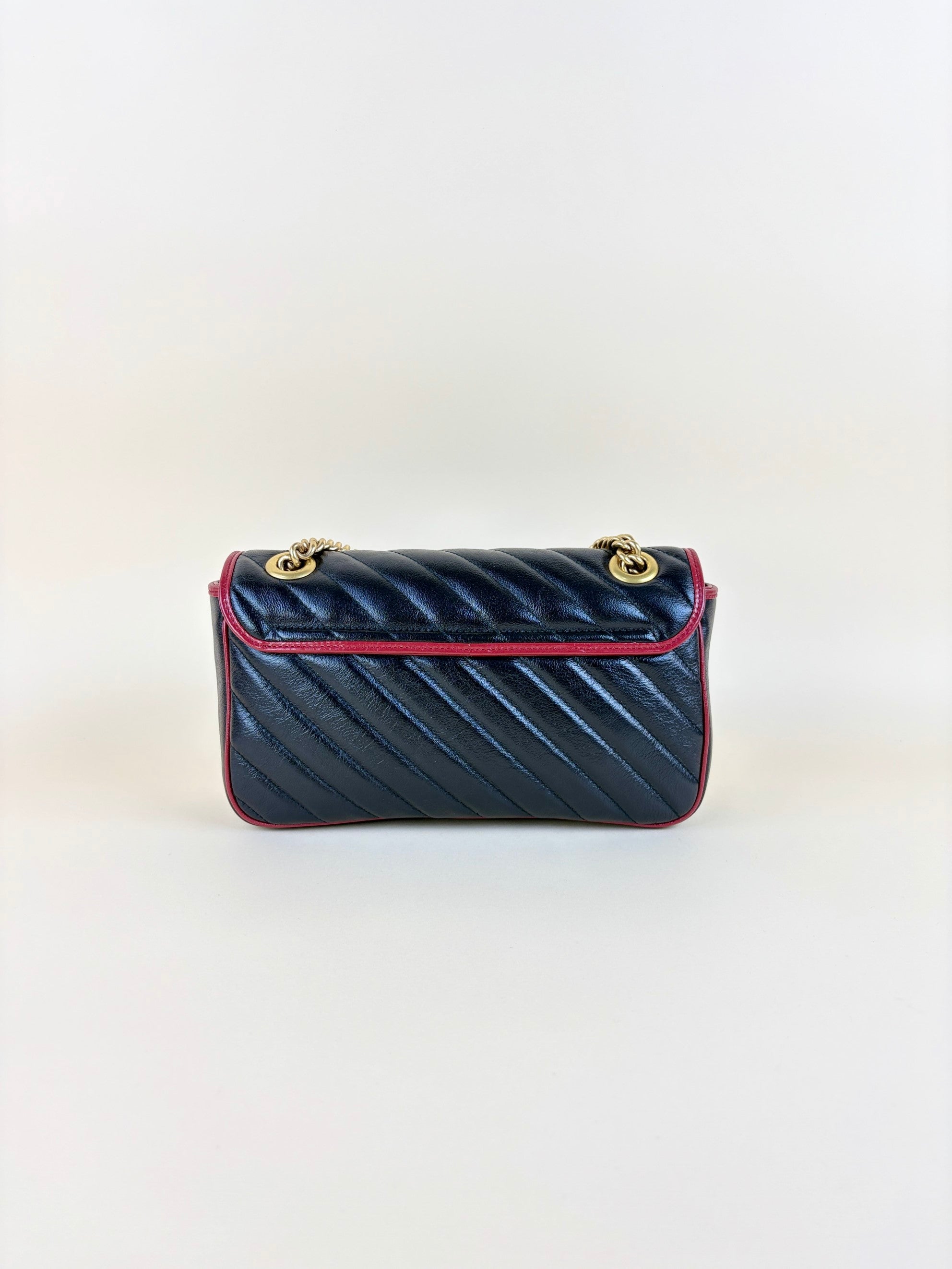 Gucci Black Matelasse Diagonal Small Torchon GG Marmont Shoulder Bag