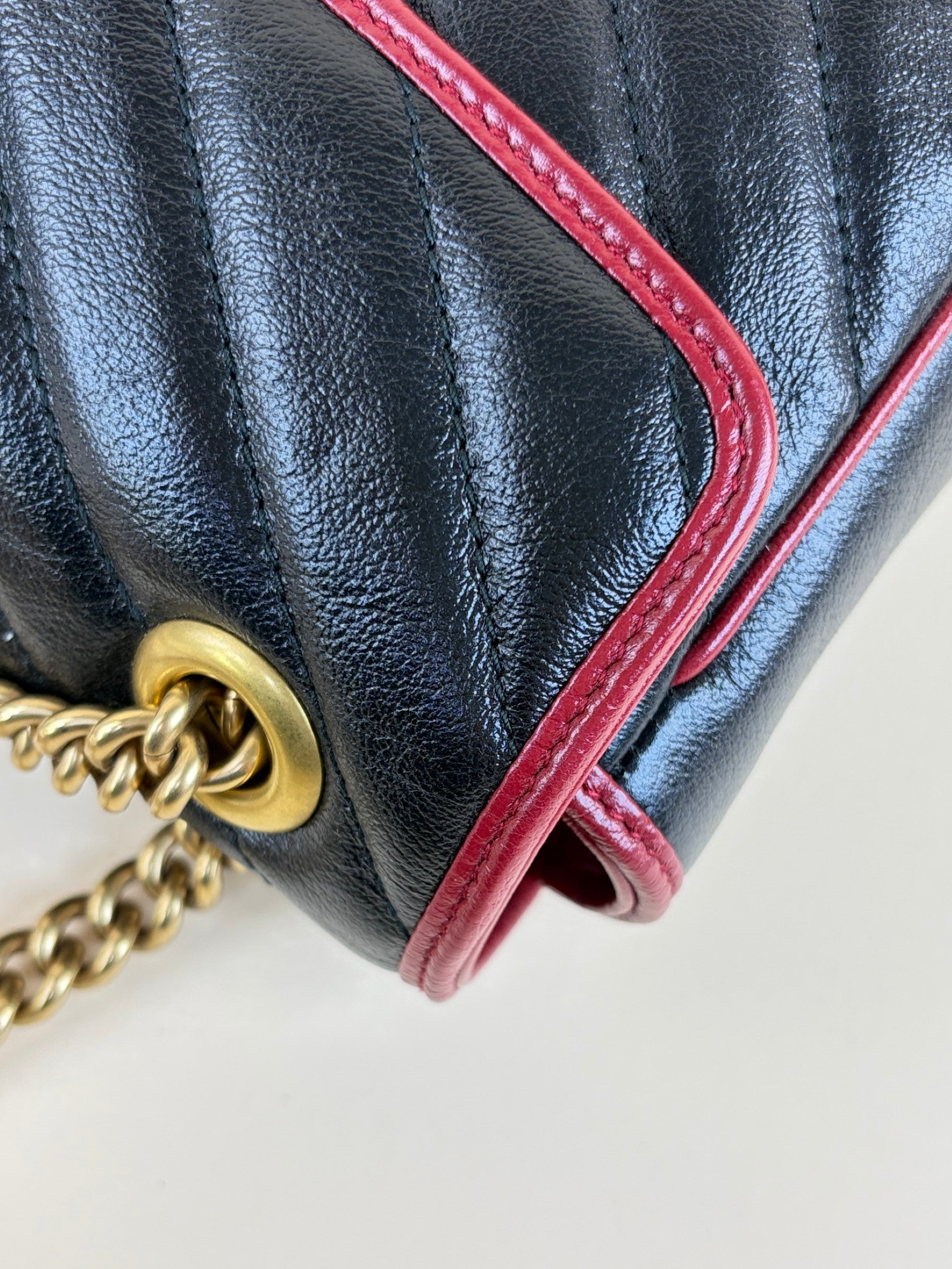Gucci Black Matelasse Diagonal Small Torchon GG Marmont Shoulder Bag