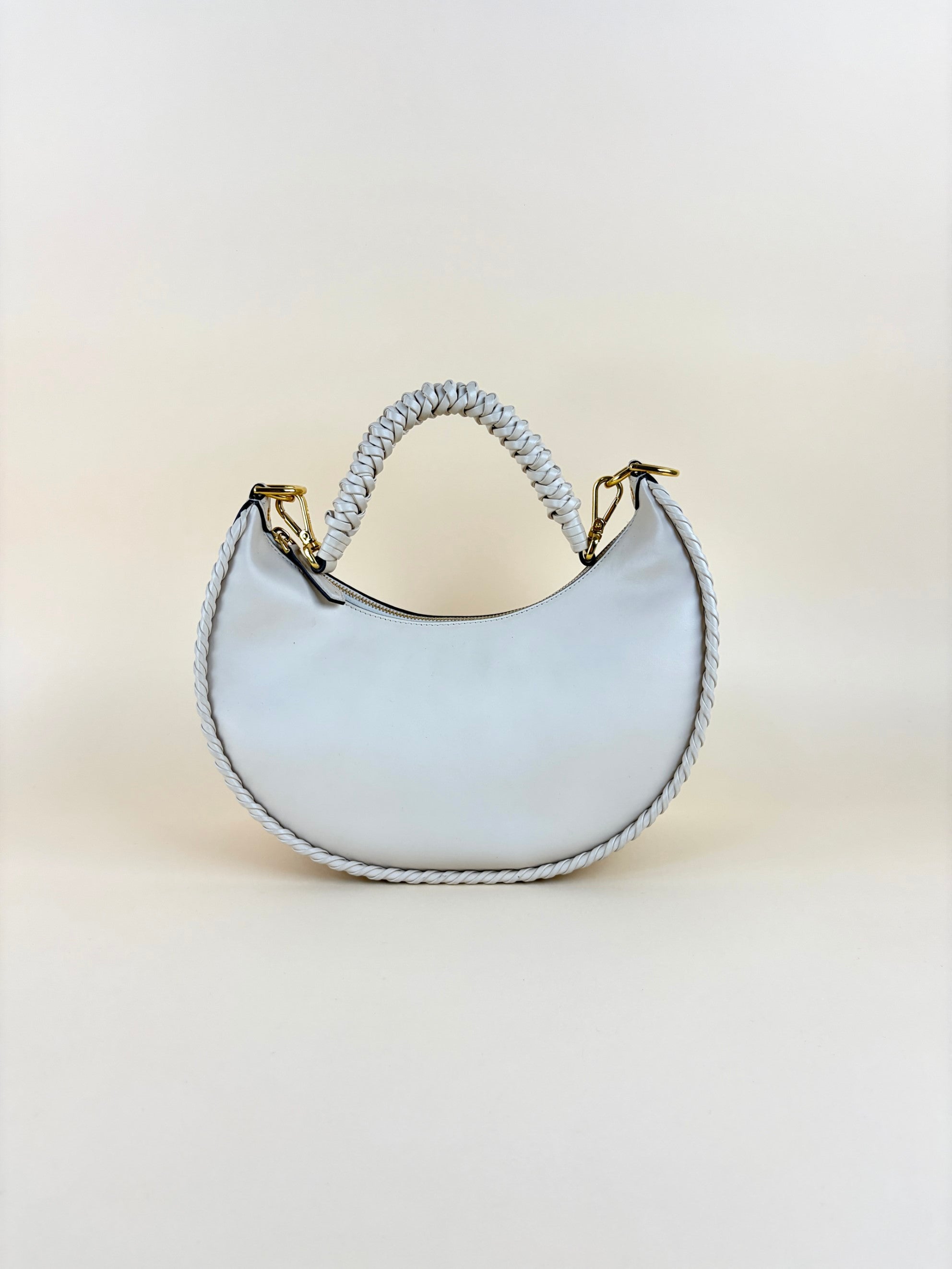 Fendi Beige Vitello Grace Matte Whipstitch Small Fendigraphy Hobo Bag