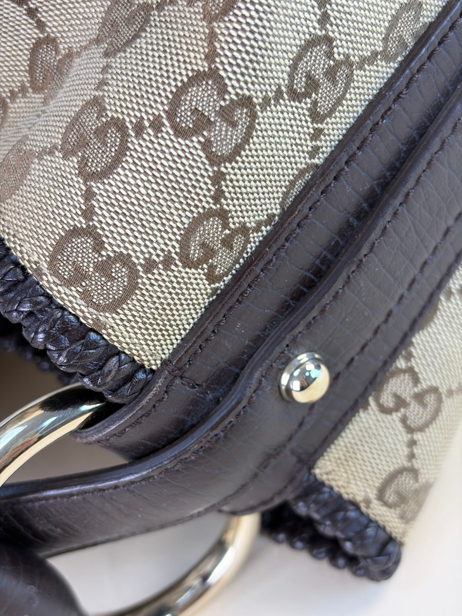 Gucci Ebony GG Monogram Large Horsebit Chain Hobo Bag