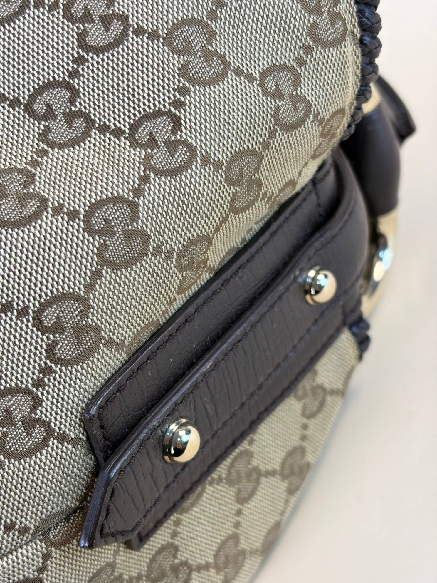 Gucci Ebony GG Monogram Large Horsebit Chain Hobo Bag