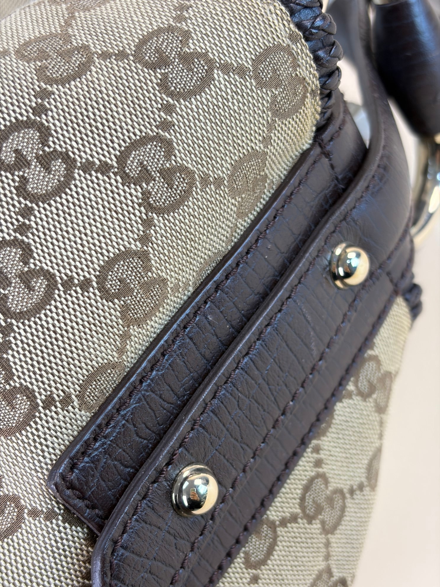 Gucci Ebony GG Monogram Large Horsebit Chain Hobo Bag