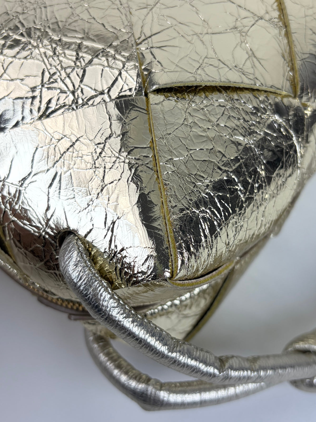 Bottega Veneta supermoon gold intreccio xassette mini camera bag