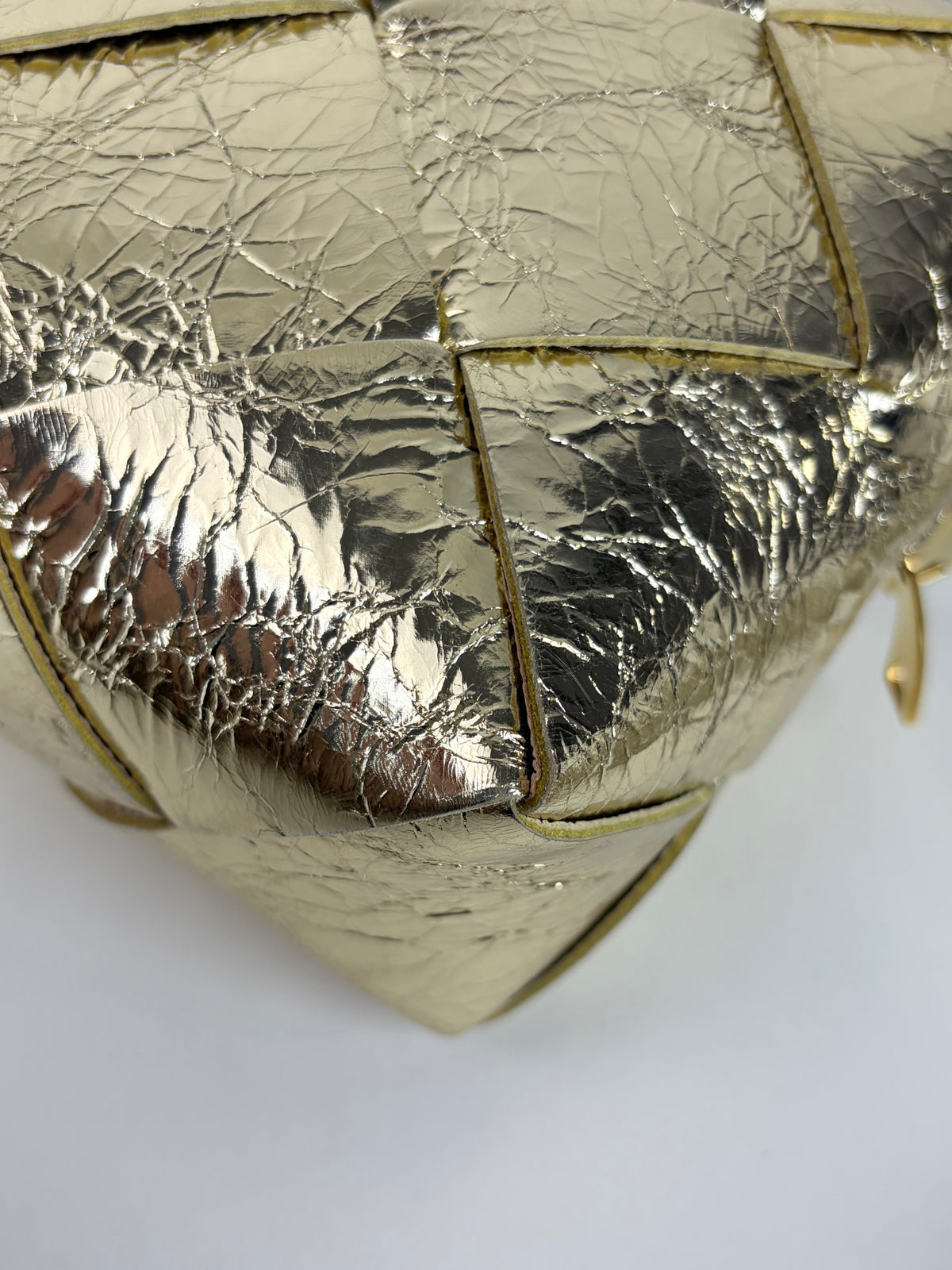 Bottega Veneta supermoon gold intreccio xassette mini camera bag