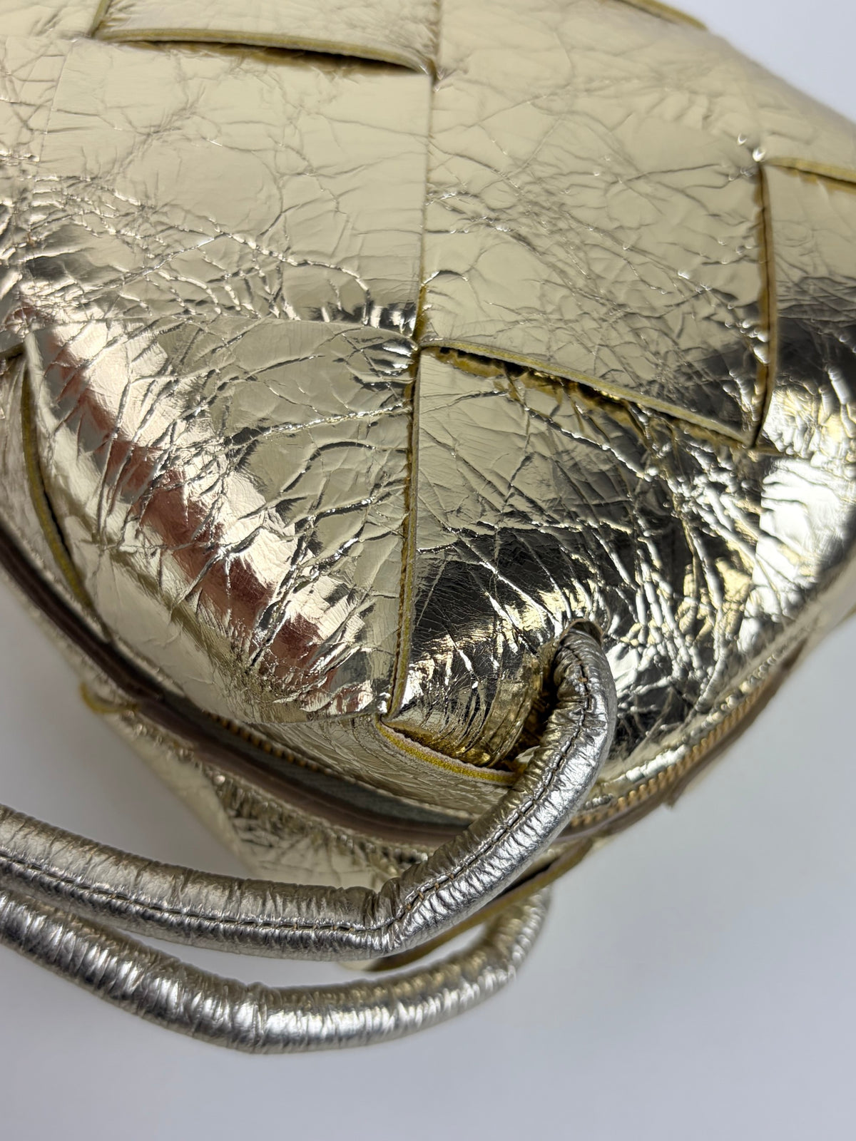 Bottega Veneta supermoon gold intreccio xassette mini camera bag