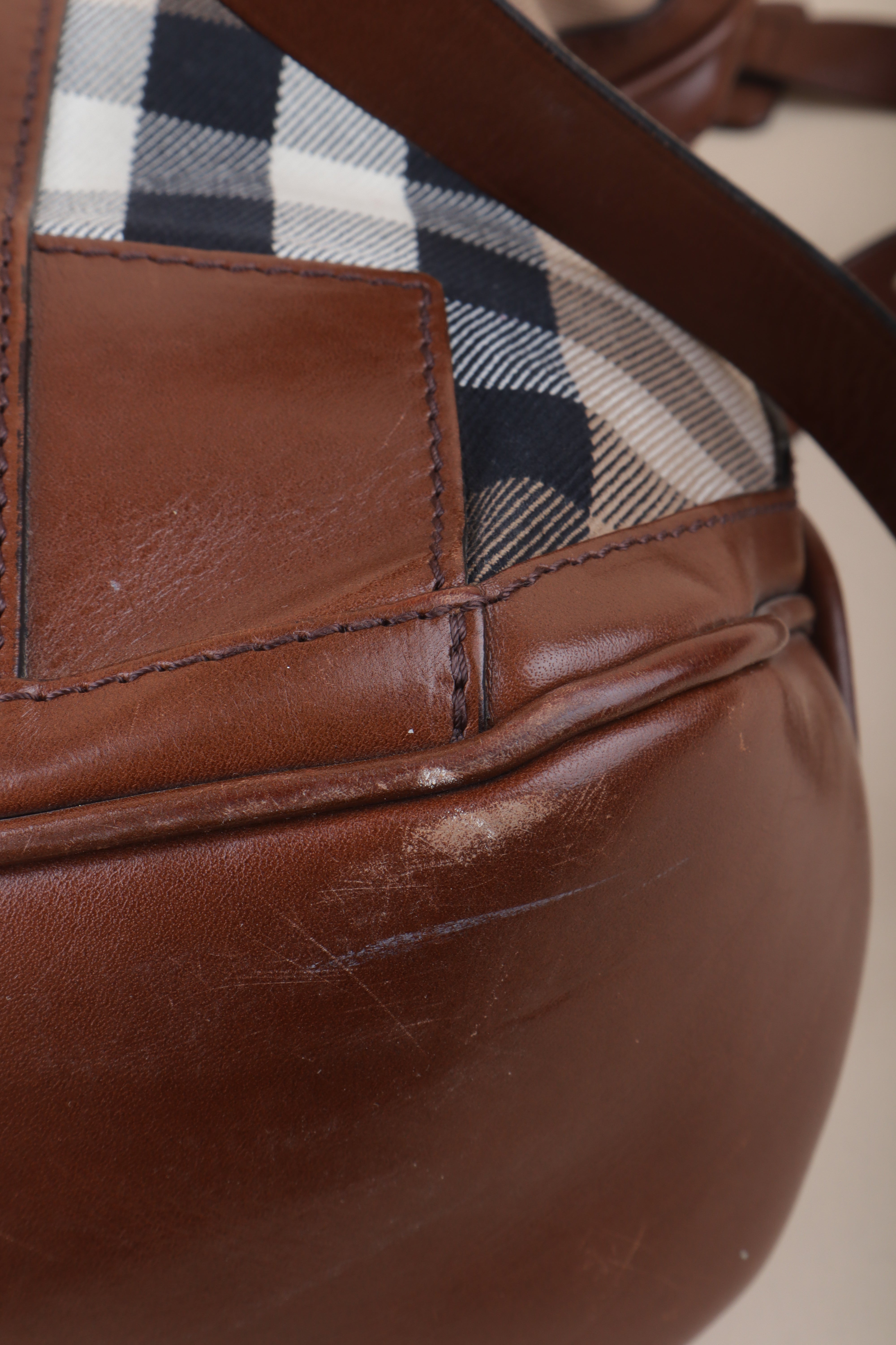 Burberry Bicolor House Check Bridle Kenny Tote Bag with Strap