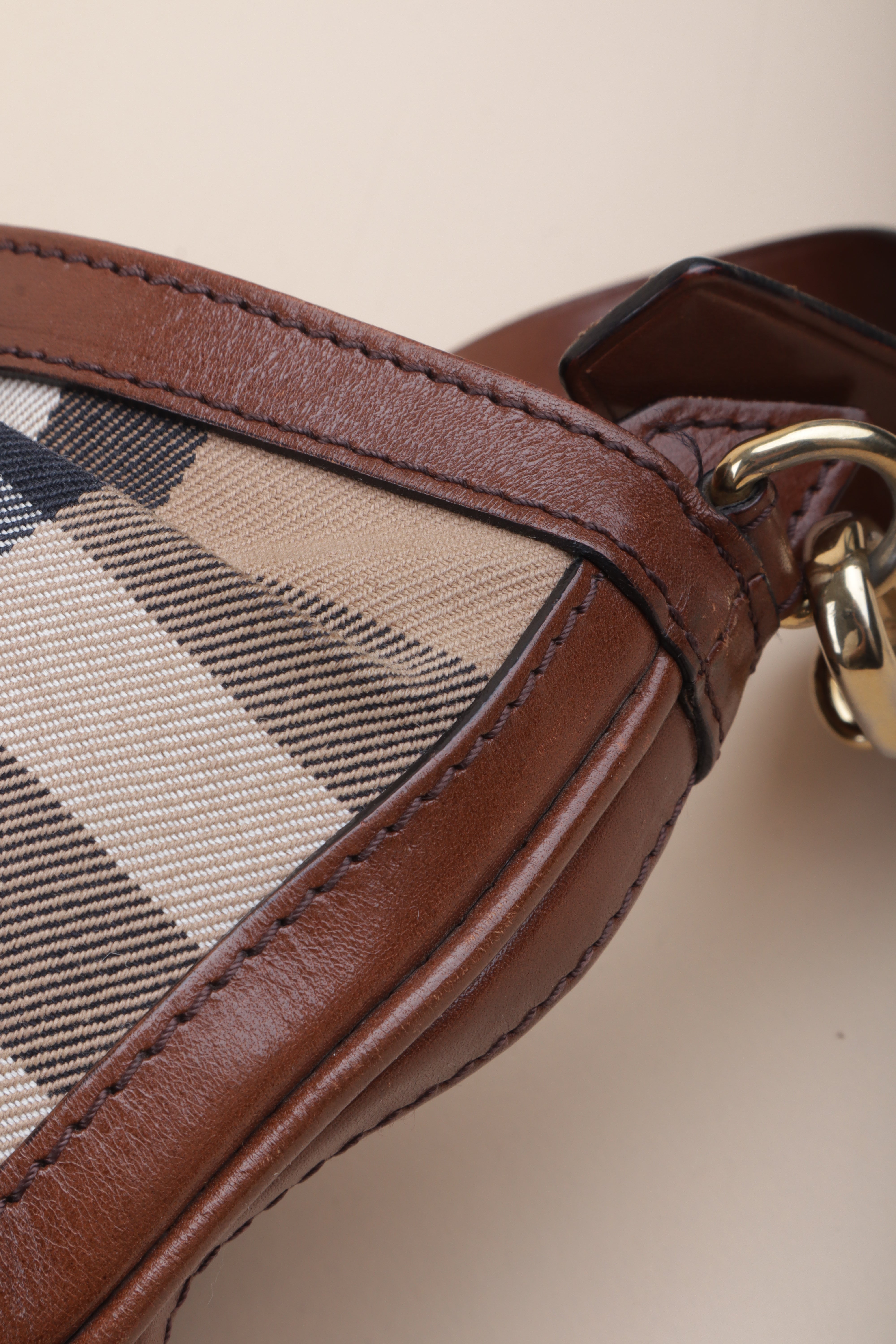 Burberry Bicolor House Check Bridle Kenny Tote Bag with Strap