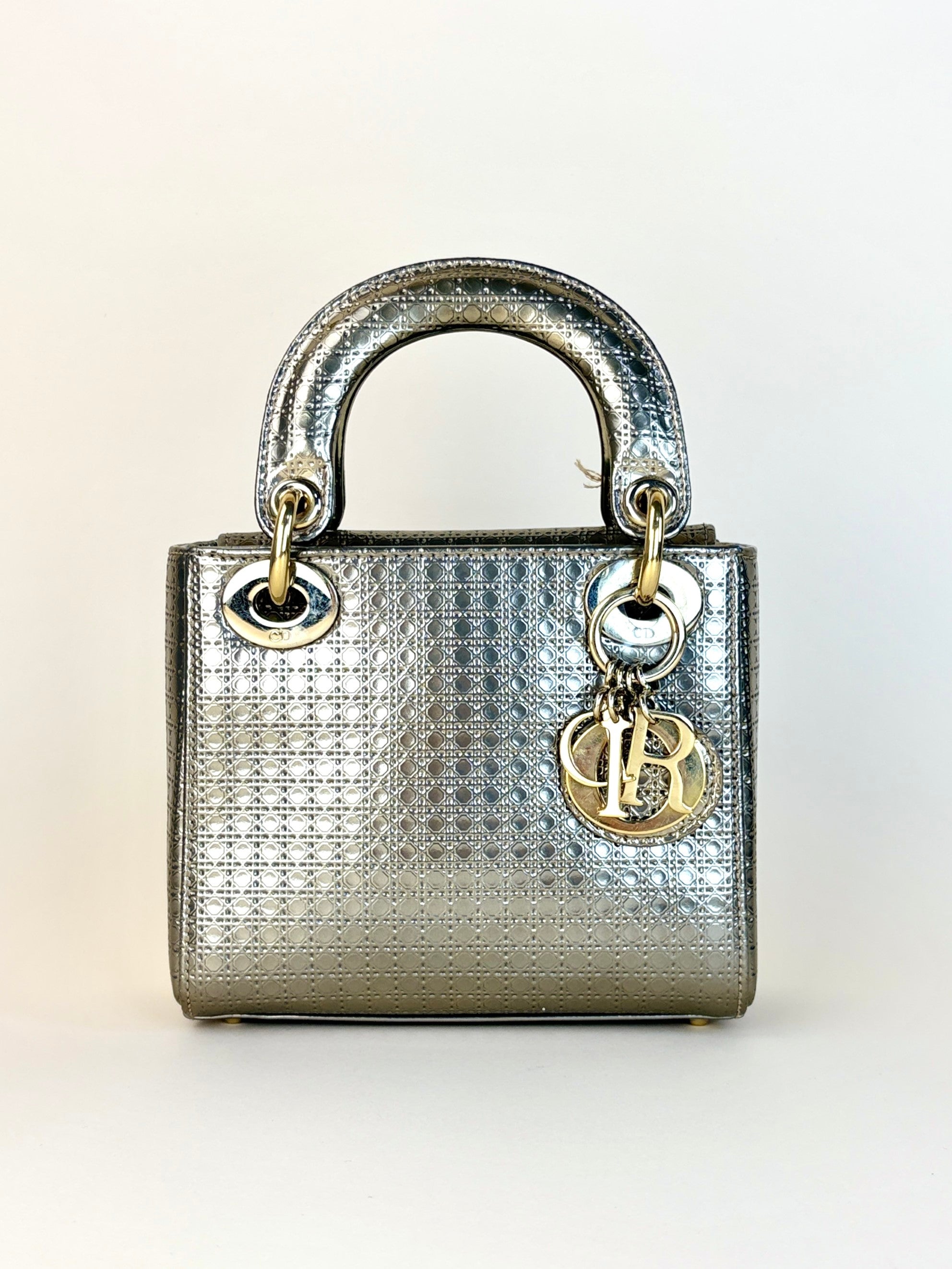 Christian Dior Metallic gold micro lady Dior