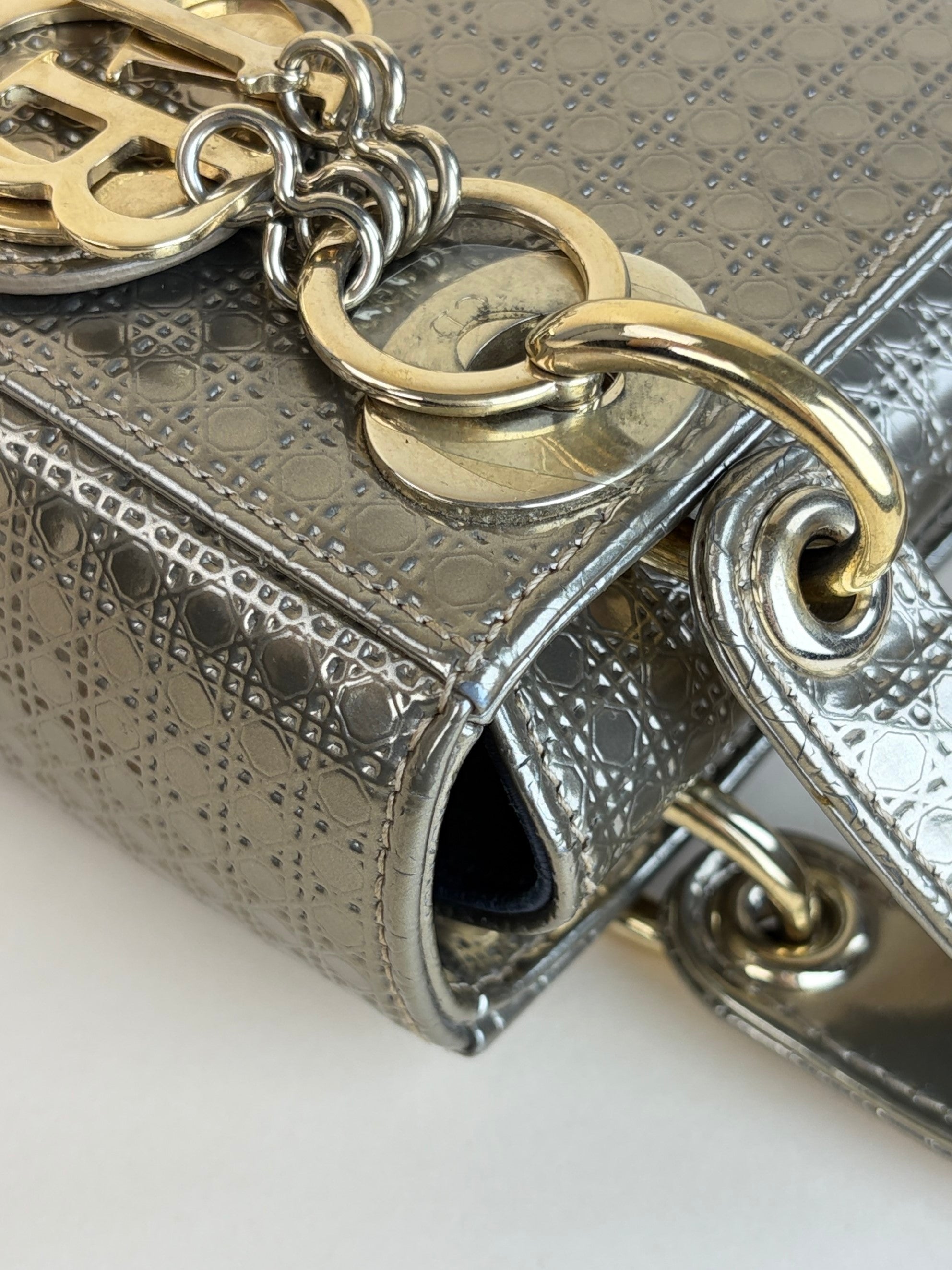 Christian Dior Metallic gold micro lady Dior