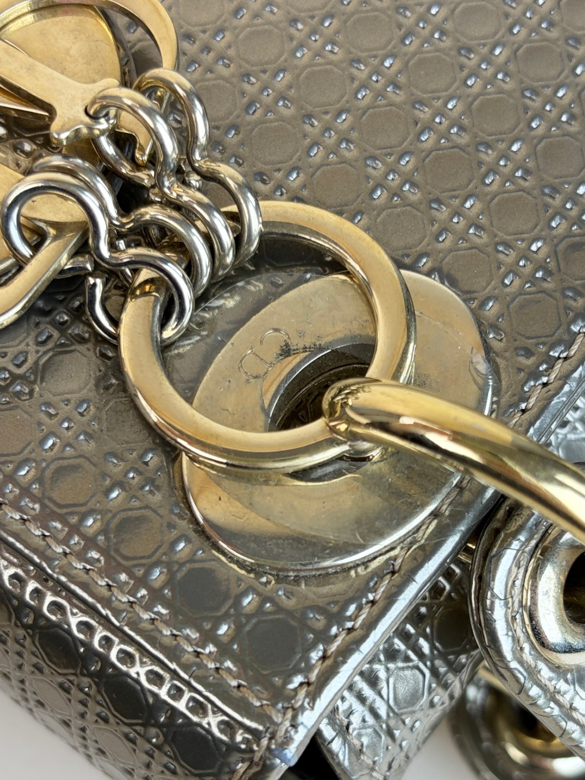 Christian Dior Metallic gold micro lady Dior