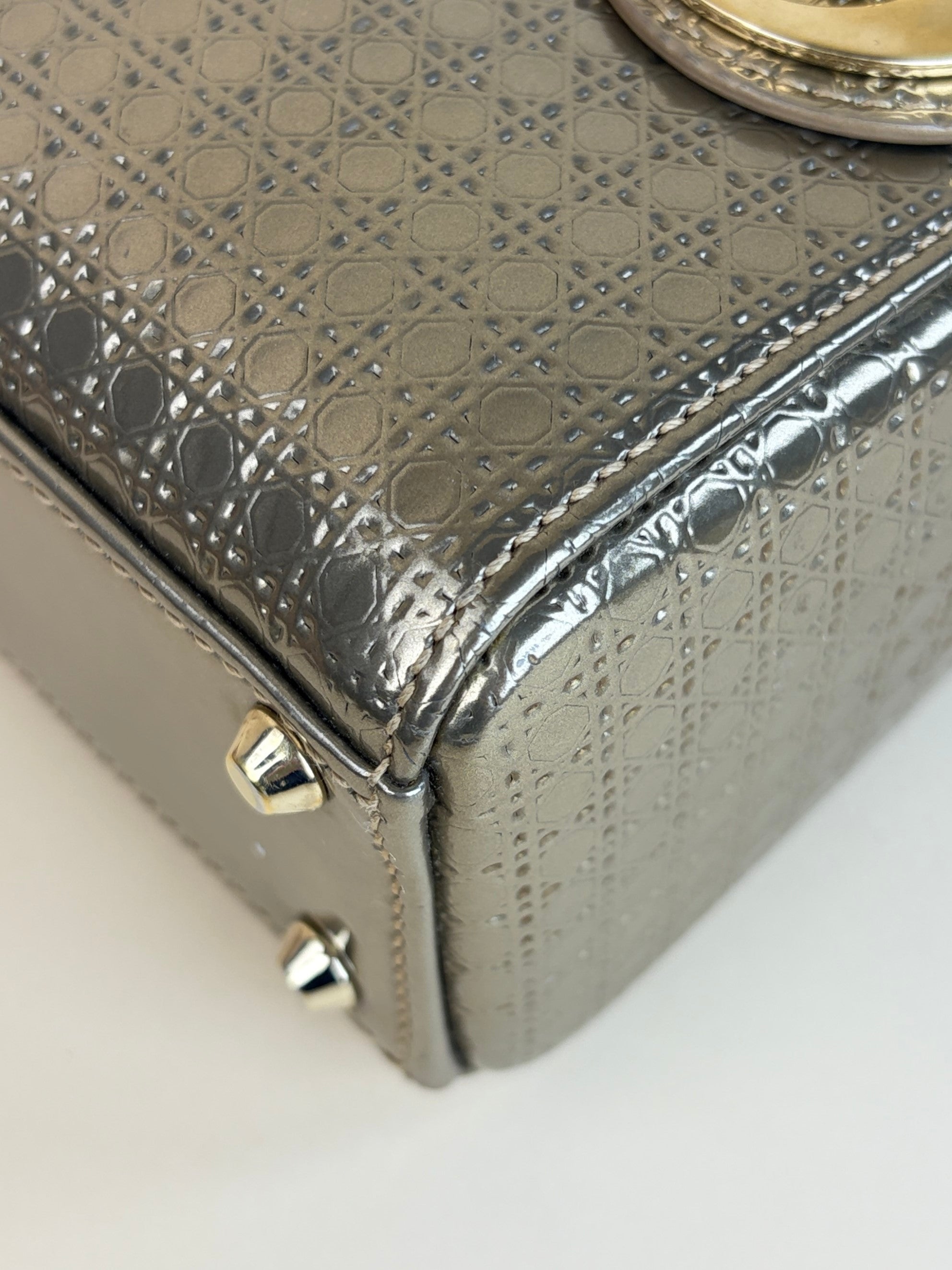 Christian Dior Metallic gold micro lady Dior