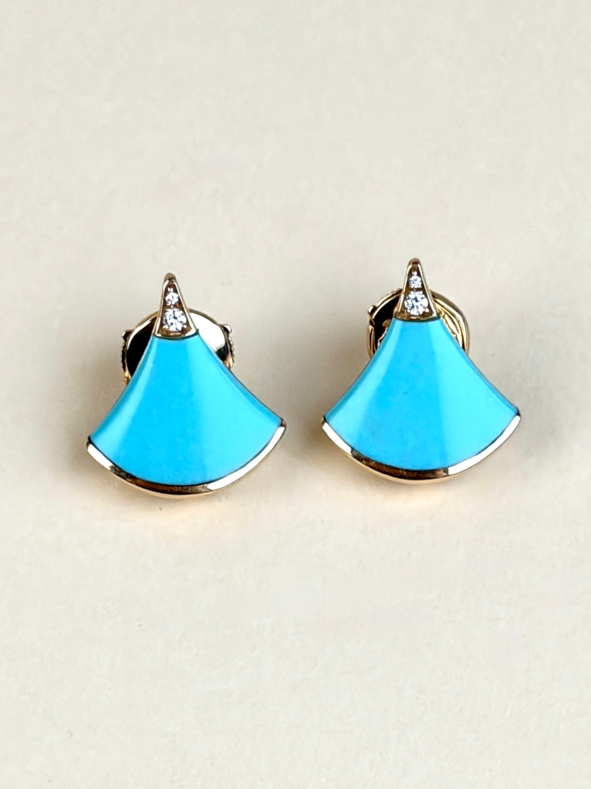 Bvlgari 18K Rose Gold with turquoise and pave diamonds earrings  Earrings