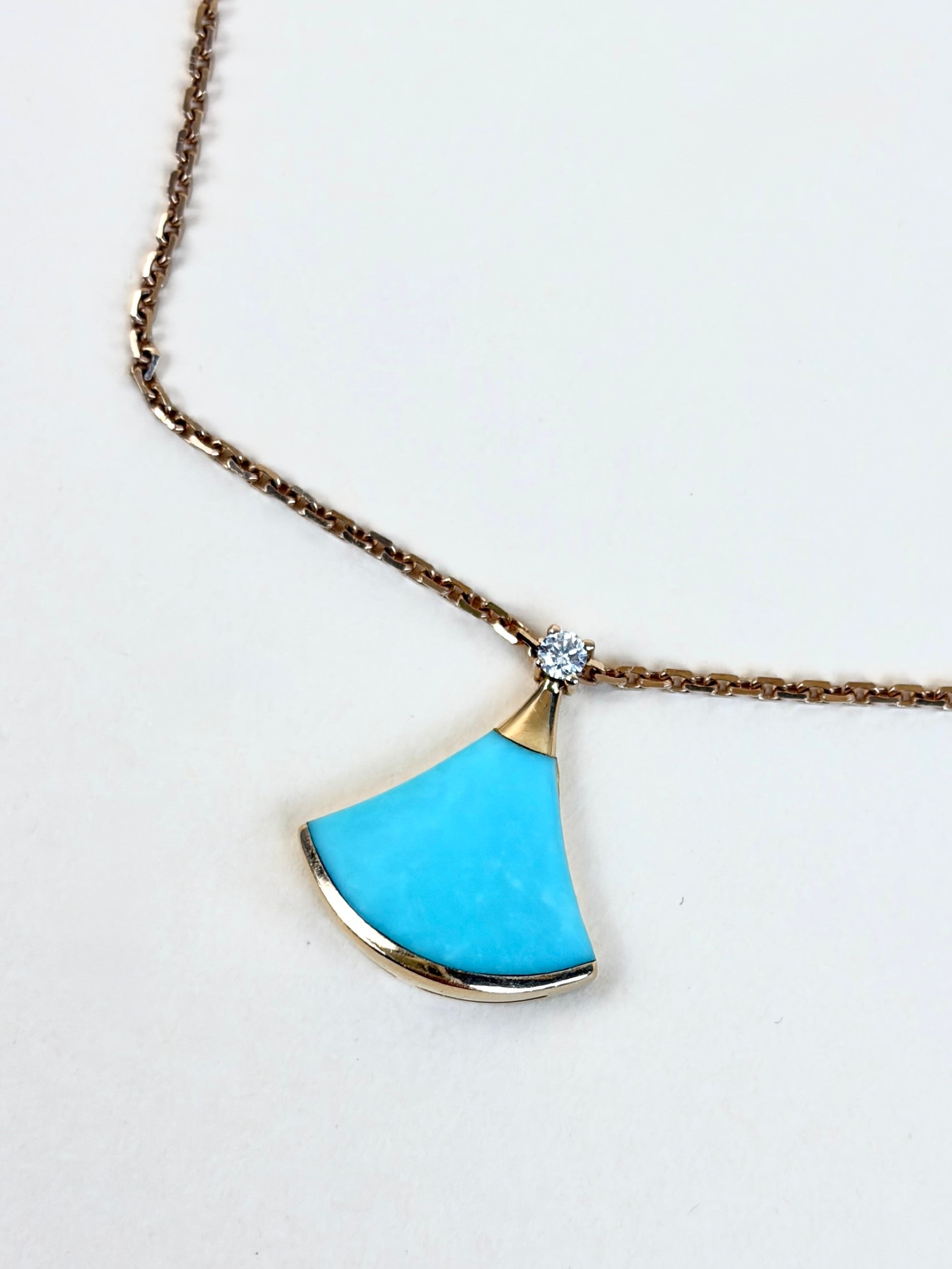 Bvlgari 18K Rose Gold with turquoise Divas’ Dream Diamond Pendant Necklace