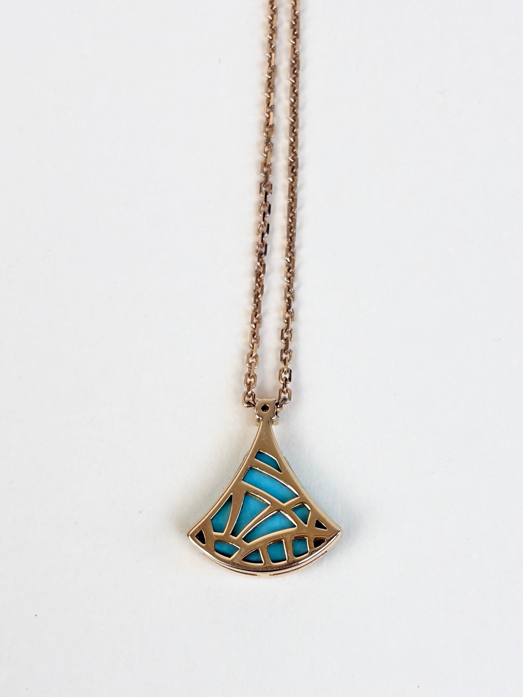 Bvlgari 18K Rose Gold with turquoise Divas’ Dream Diamond Pendant Necklace