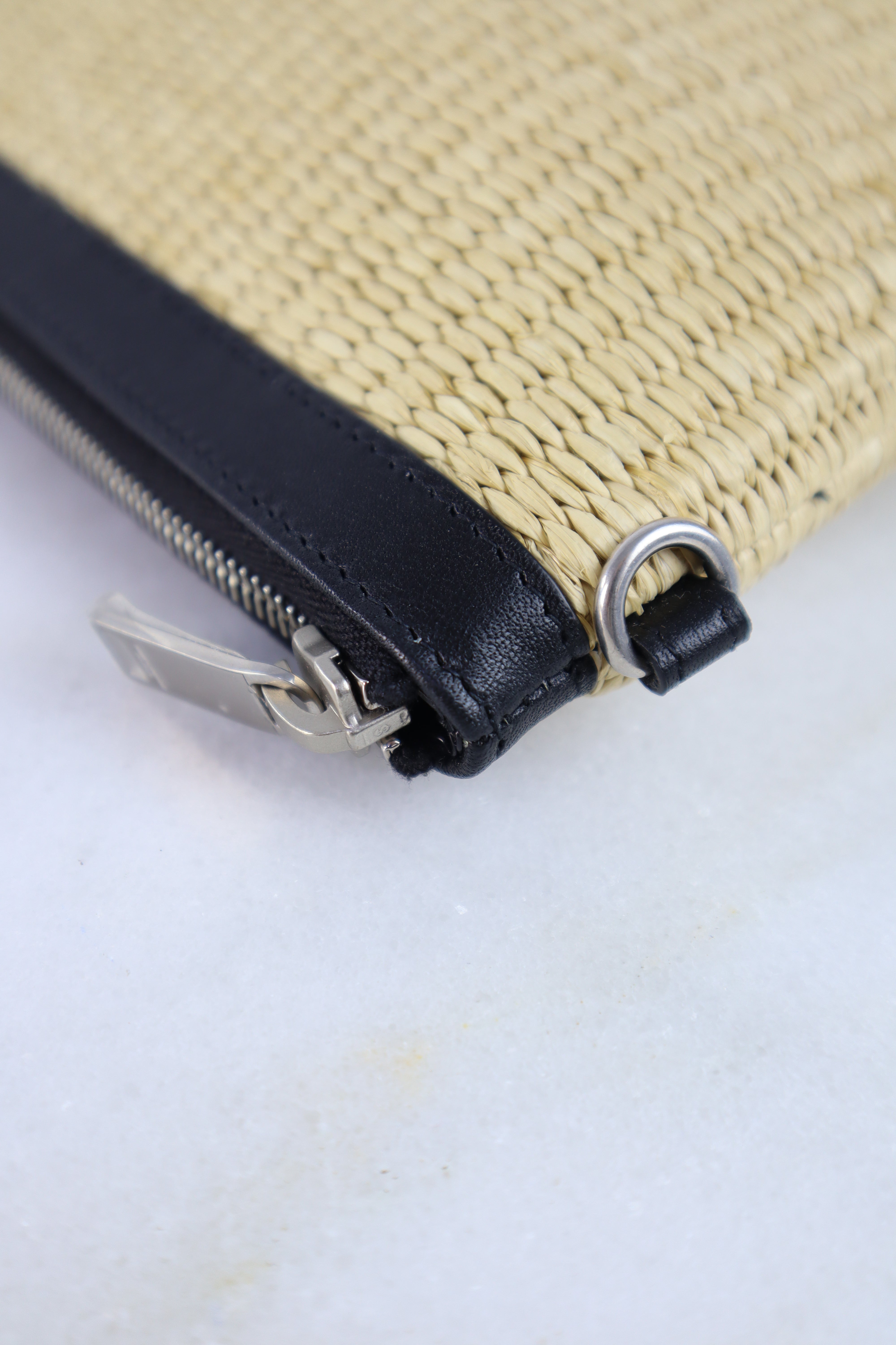 YSL Natural Raffia Rive Gauche Zipped Pouch