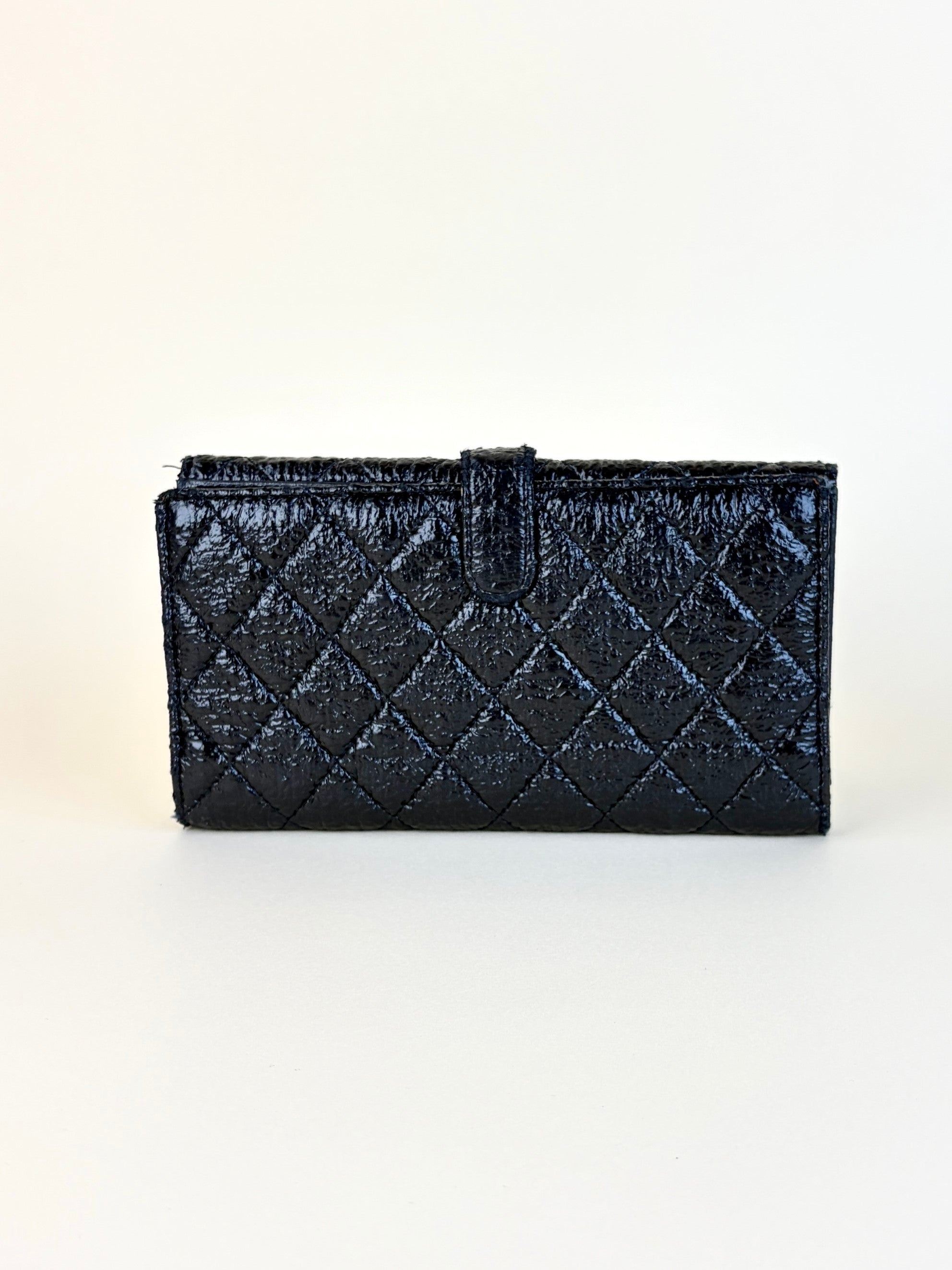Chanel black new button bi-fold coated tweed wallet