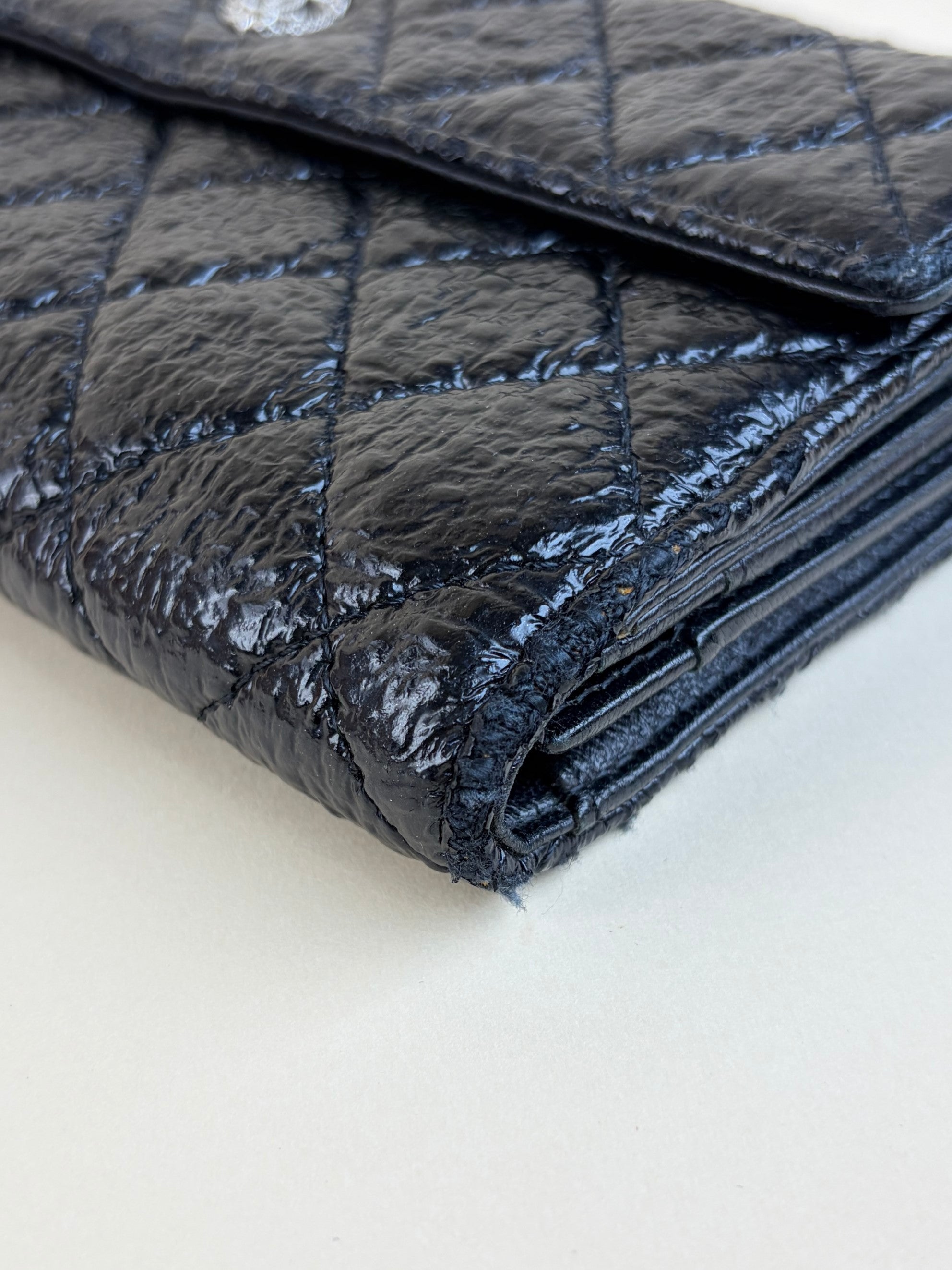 Chanel black new button bi-fold coated tweed wallet