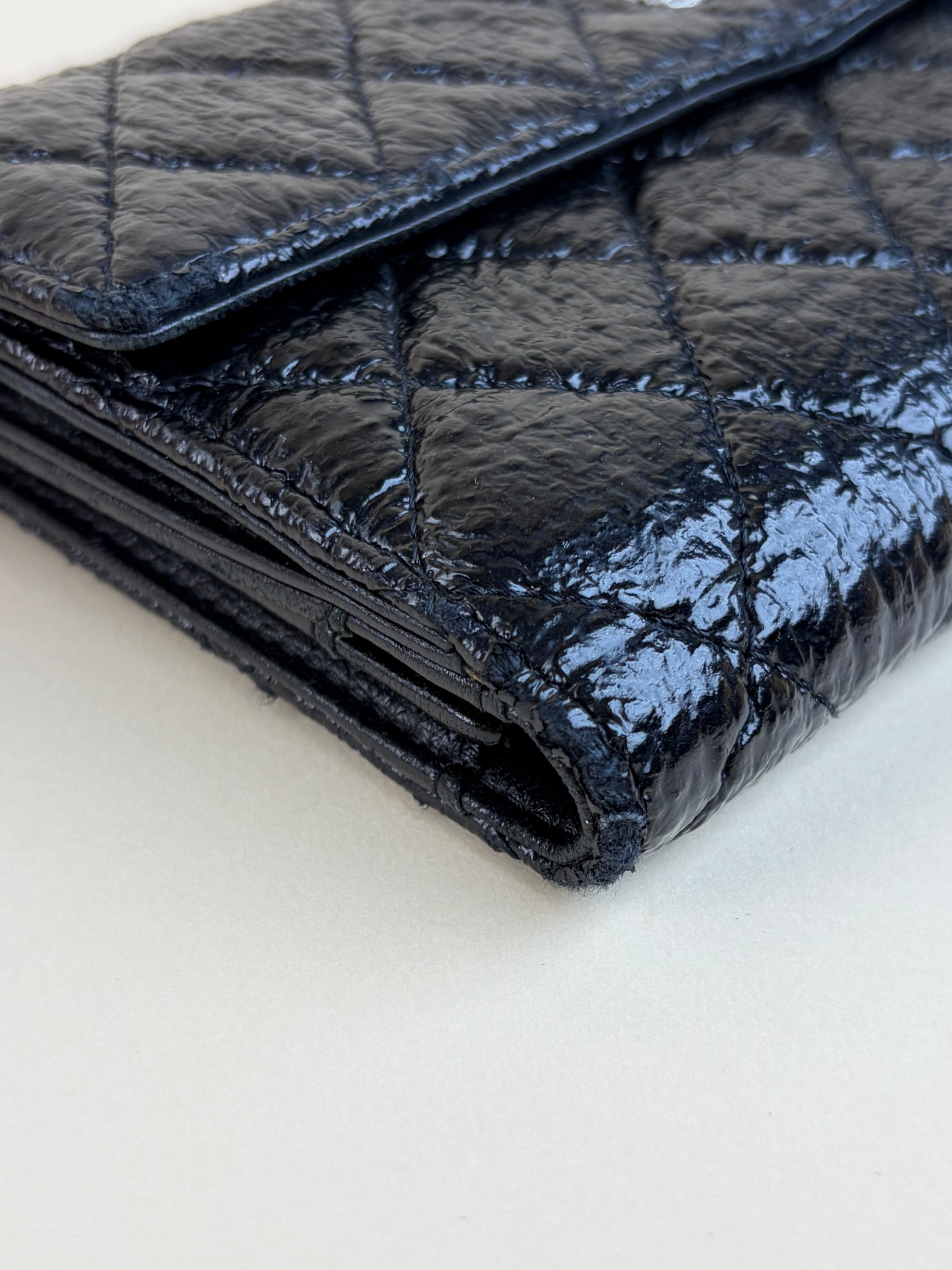 Chanel black new button bi-fold coated tweed wallet
