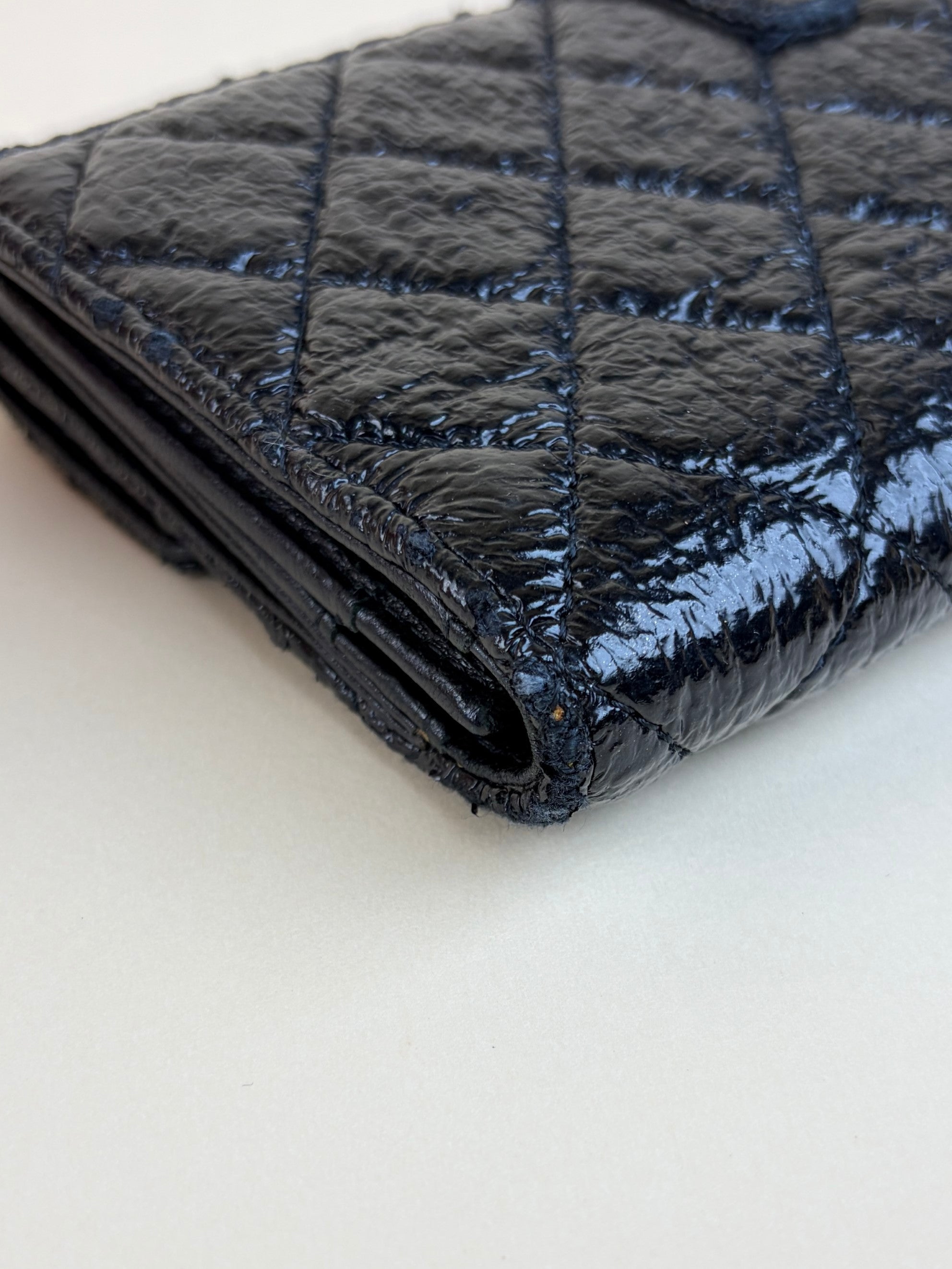 Chanel black new button bi-fold coated tweed wallet