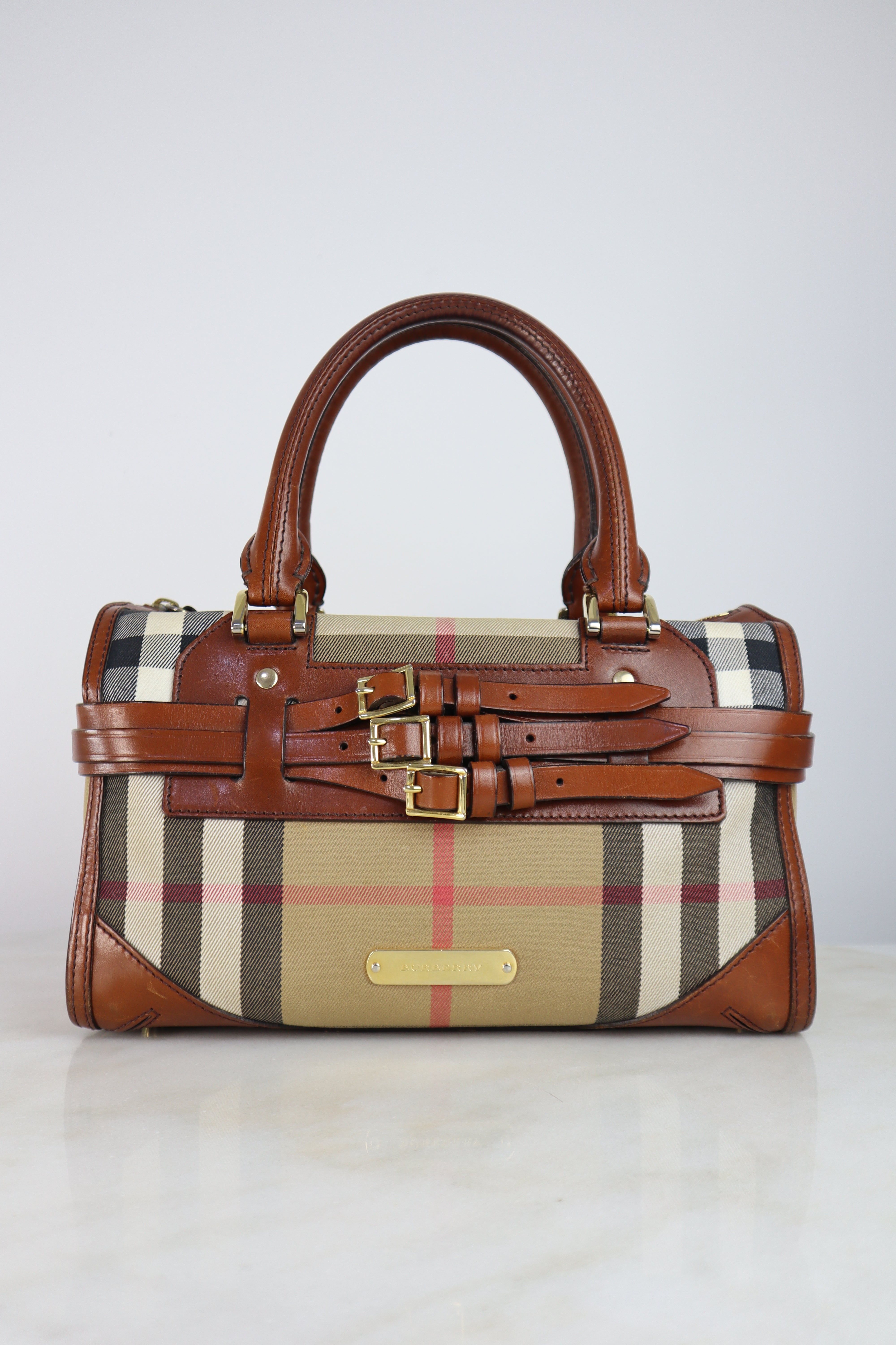 Burberry Brown House check Bridle Bowling Bag W/ Strap