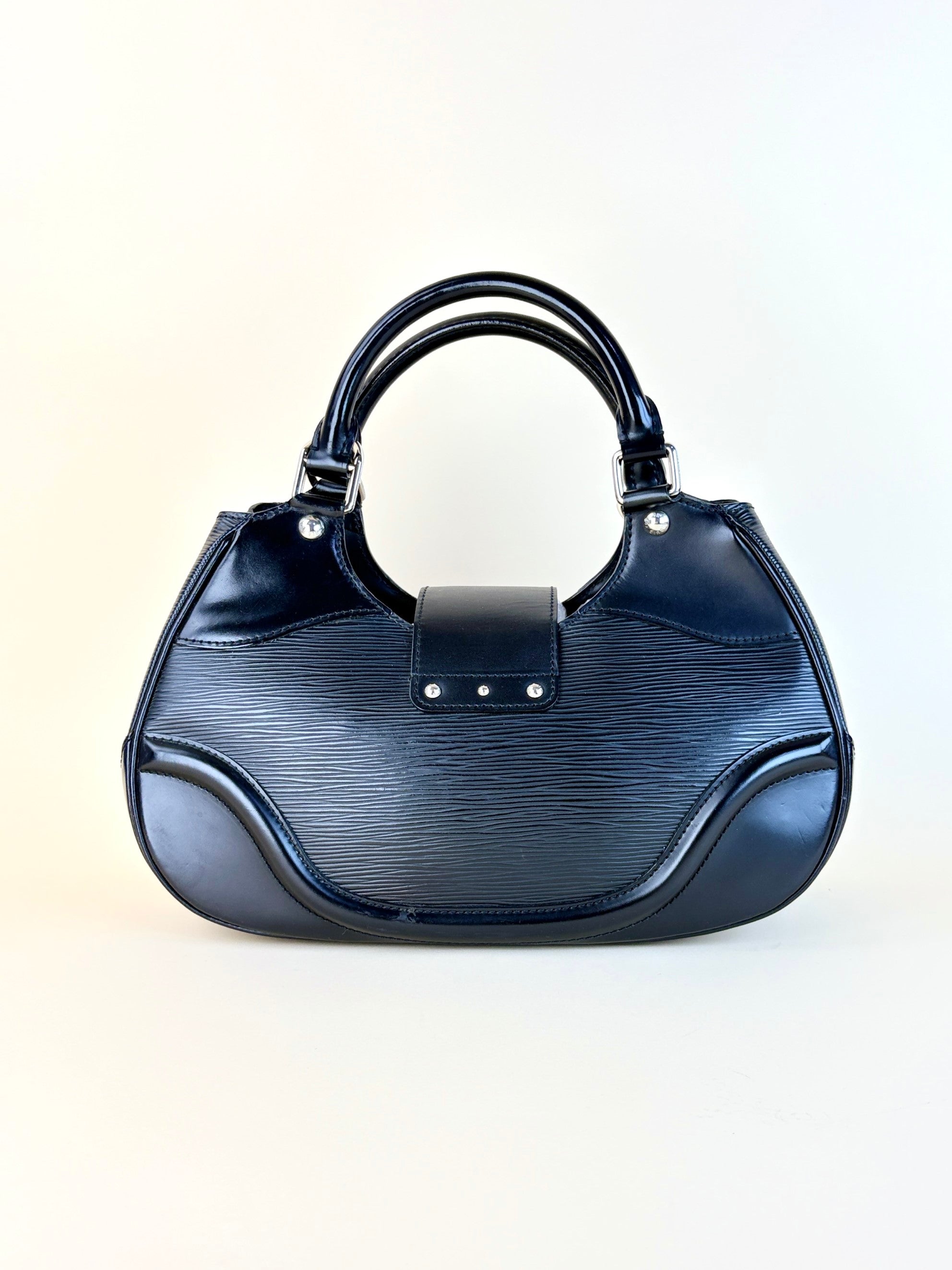 Louis Vuitton black epi leather Montaigne tote bag