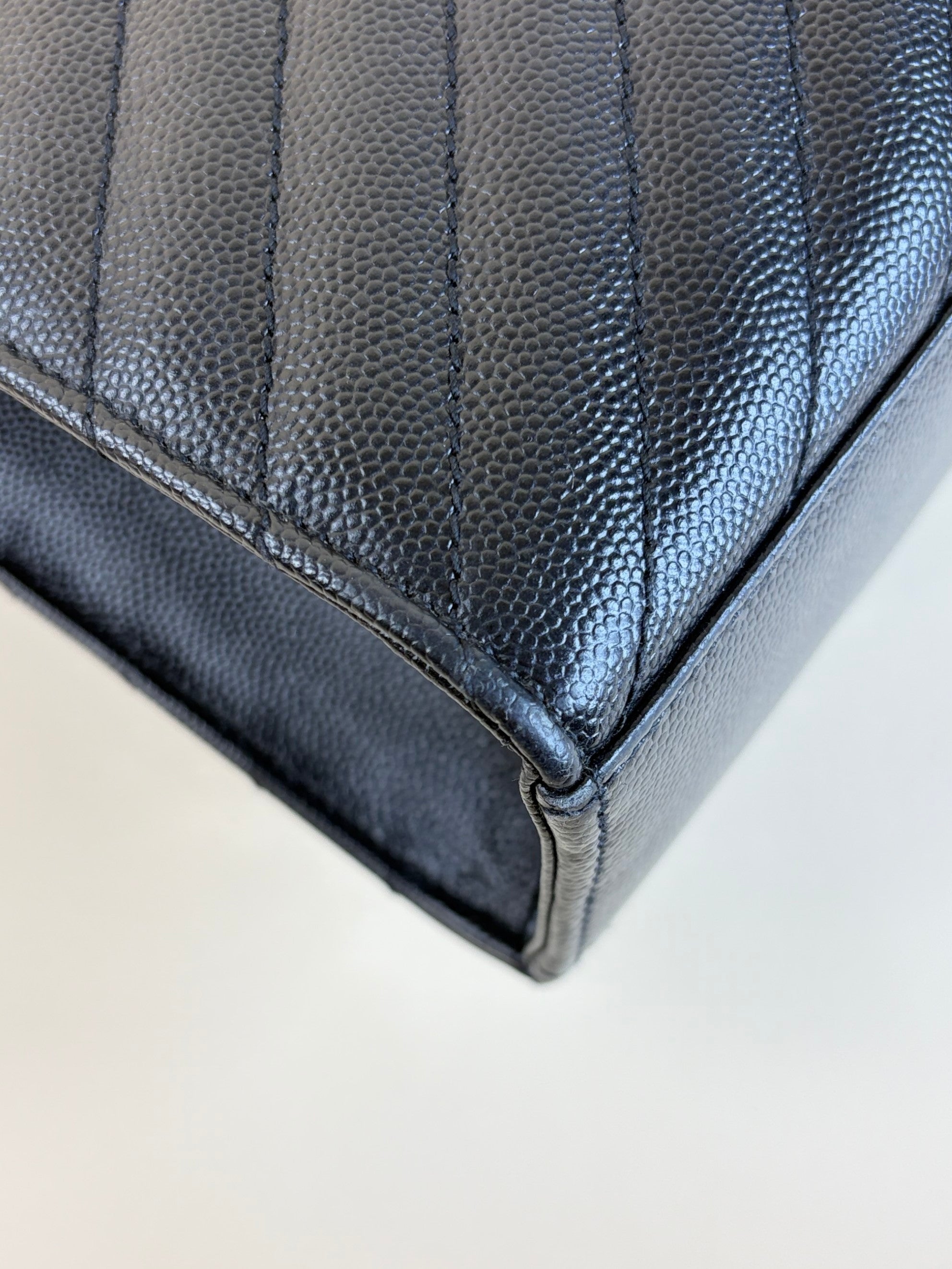YSL Black Large Envelope Chevron Grain Shoulder Bag