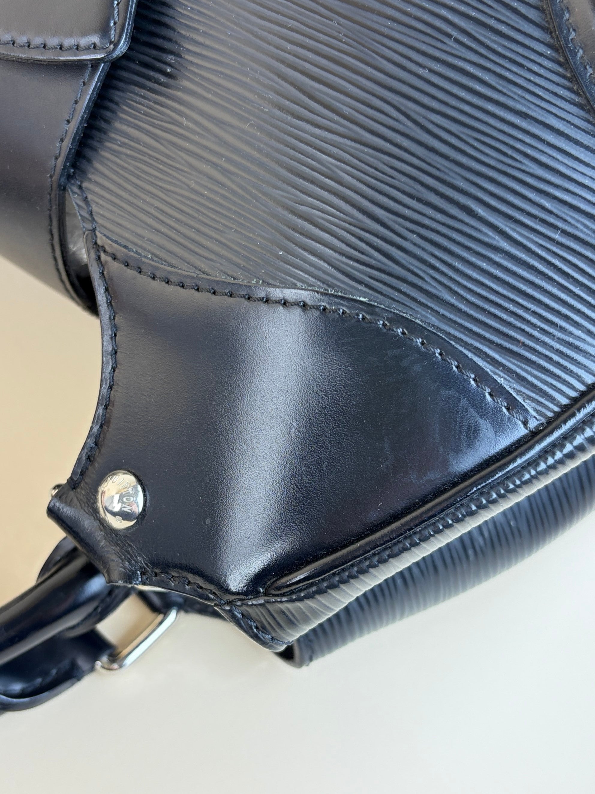 Louis Vuitton black epi leather Montaigne tote bag