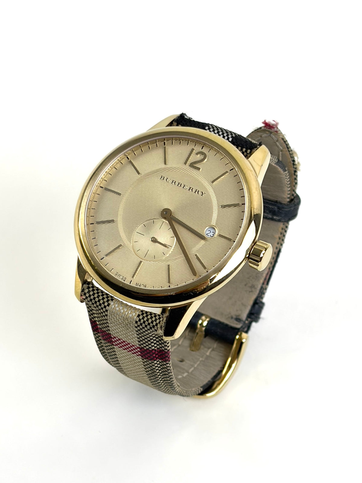 Burberry Stainless Steel case Honey Check fabric wristwatch