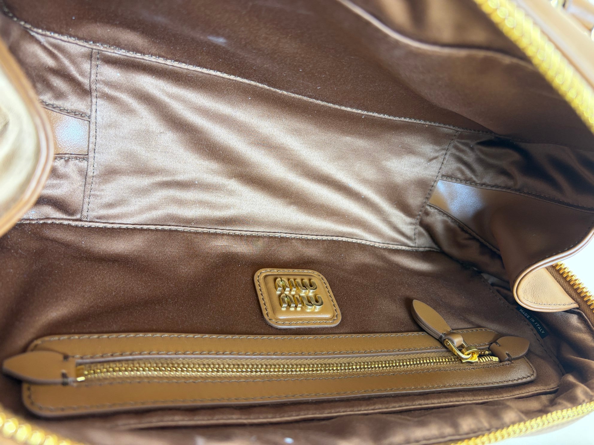 Miu Miu Cognac large Arcadie Soft Padded Bag