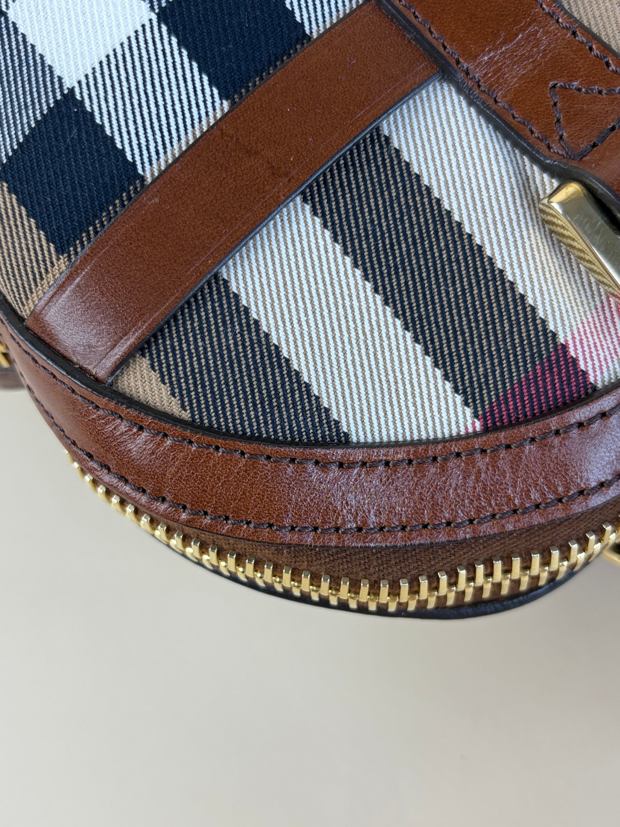 Burberry Brown House Check Small Orchard Bowling Bag with Strap